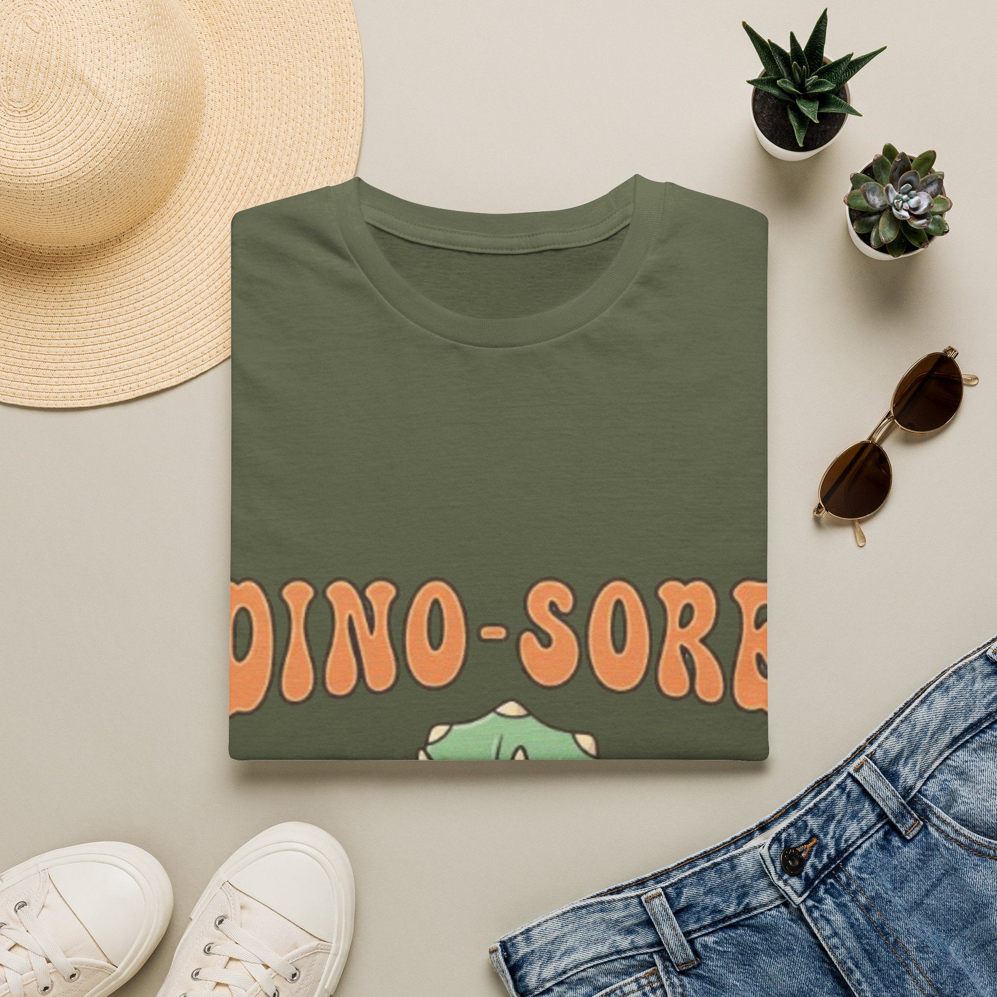 Dino-Sore Adult T-Shirt — Cute Workout Dinosaur Fitness Tee