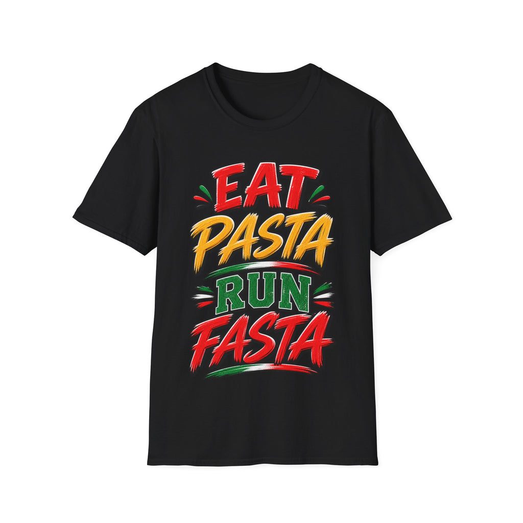 Eat Pasta Run Fasta Adult T-Shirt — Funny Italian Food & Running Graphic Tee