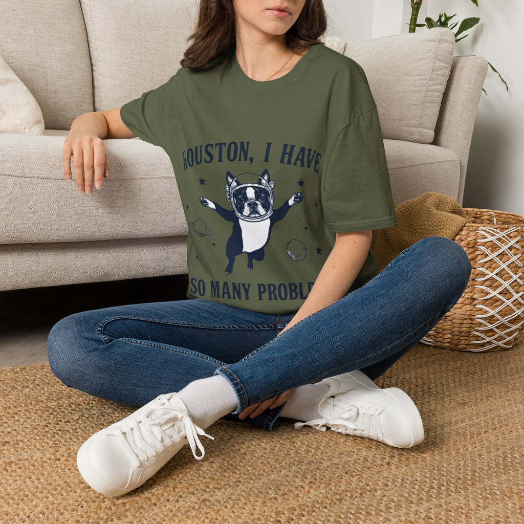 Adult T-Shirt — "Houston, I Have So Many Problems" Astronaut Dog Graphic Tee