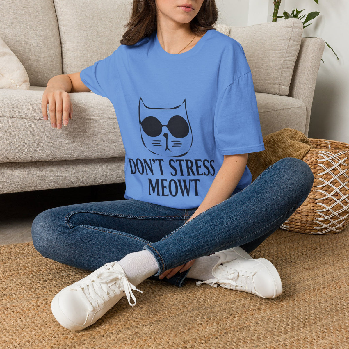 Cat Graphic Adult T-Shirt — "Don't Stress Meowt" Relaxed Tee for Cat Lovers