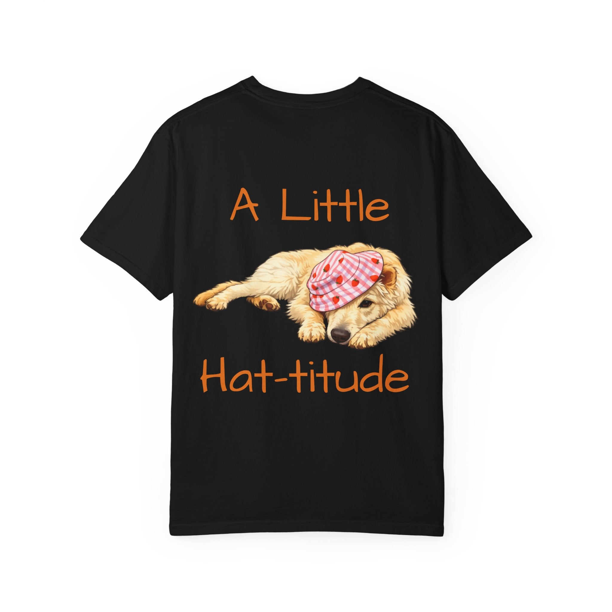 A Little Hat-Titude Puppy Adult T-Shirt | Cute Dog with Pink Hat, Paw Print