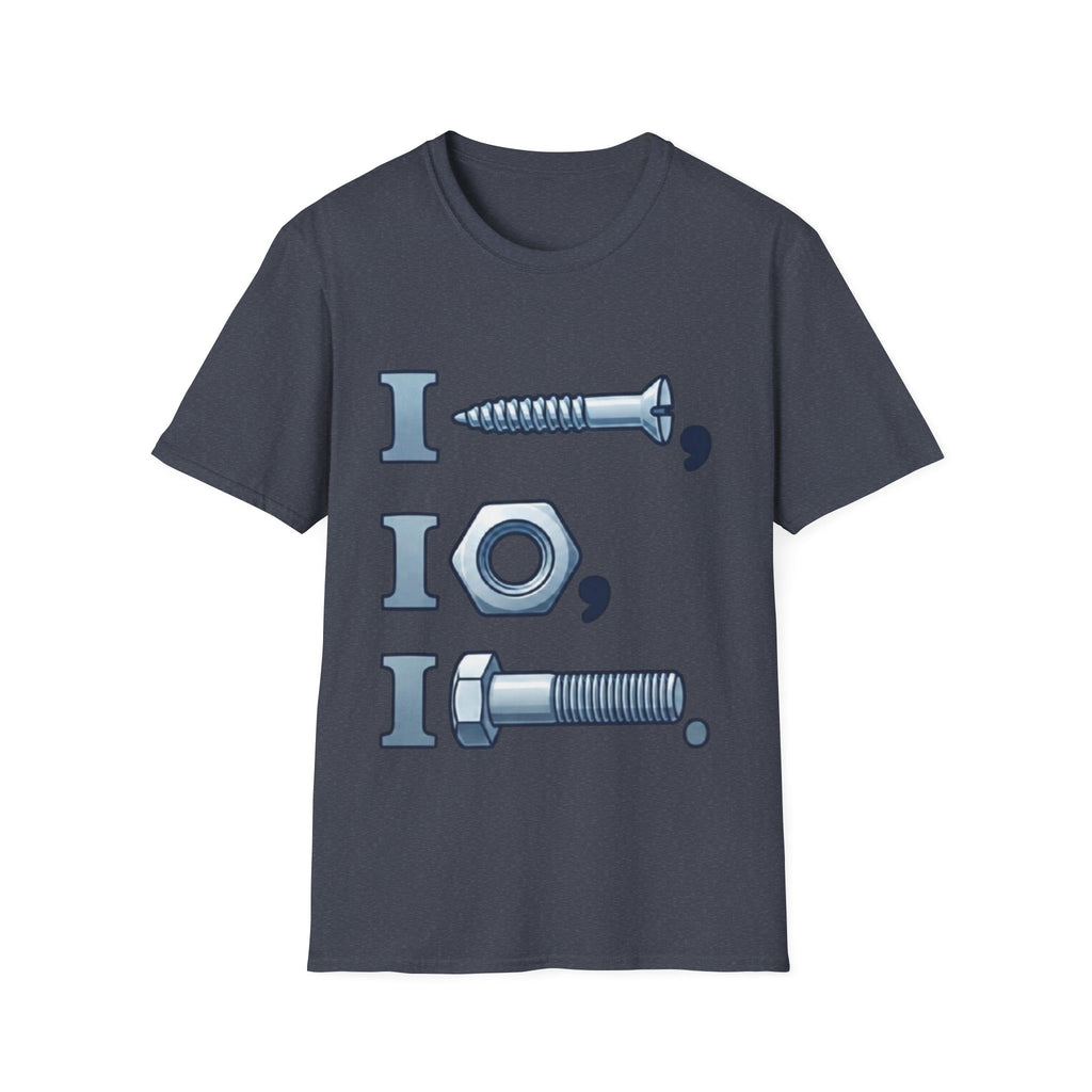 Screw, Nut & Bolt Graphic Adult T-Shirt — I (screw), I (nut), I (bolt) Novelty Tee