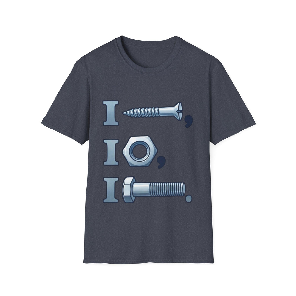 Screw, Nut & Bolt Graphic Adult T-Shirt — I (screw), I (nut), I (bolt) Novelty Tee