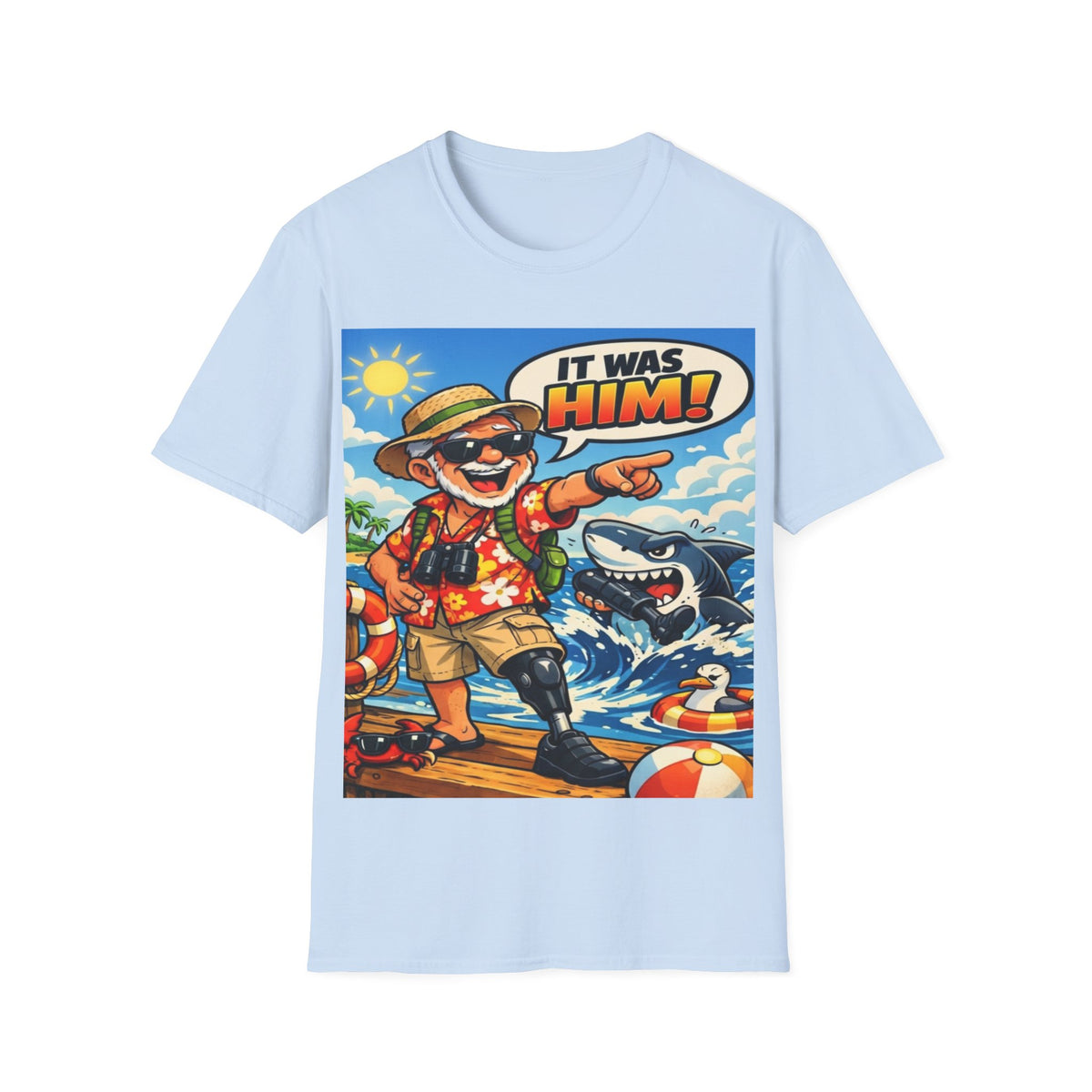 Adult T-Shirt — Retro Vacation Shark 'It Was Him!' Graphic Tee