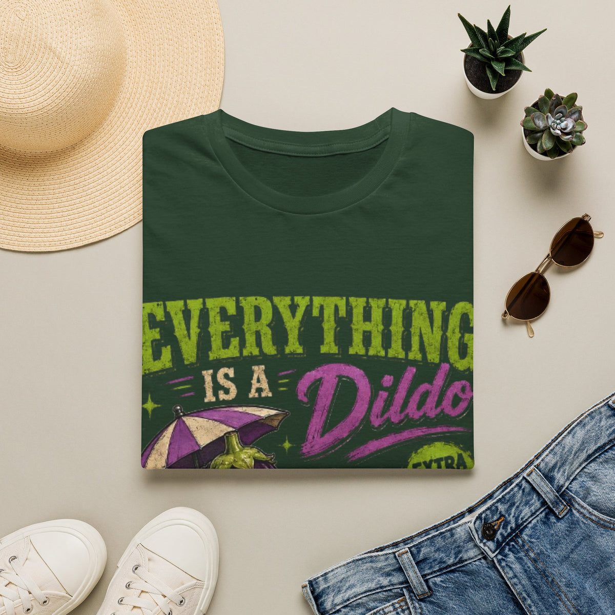 Graphic Adult T‑Shirt — "Everything Is a Dildo" Humorous Eggplant Design