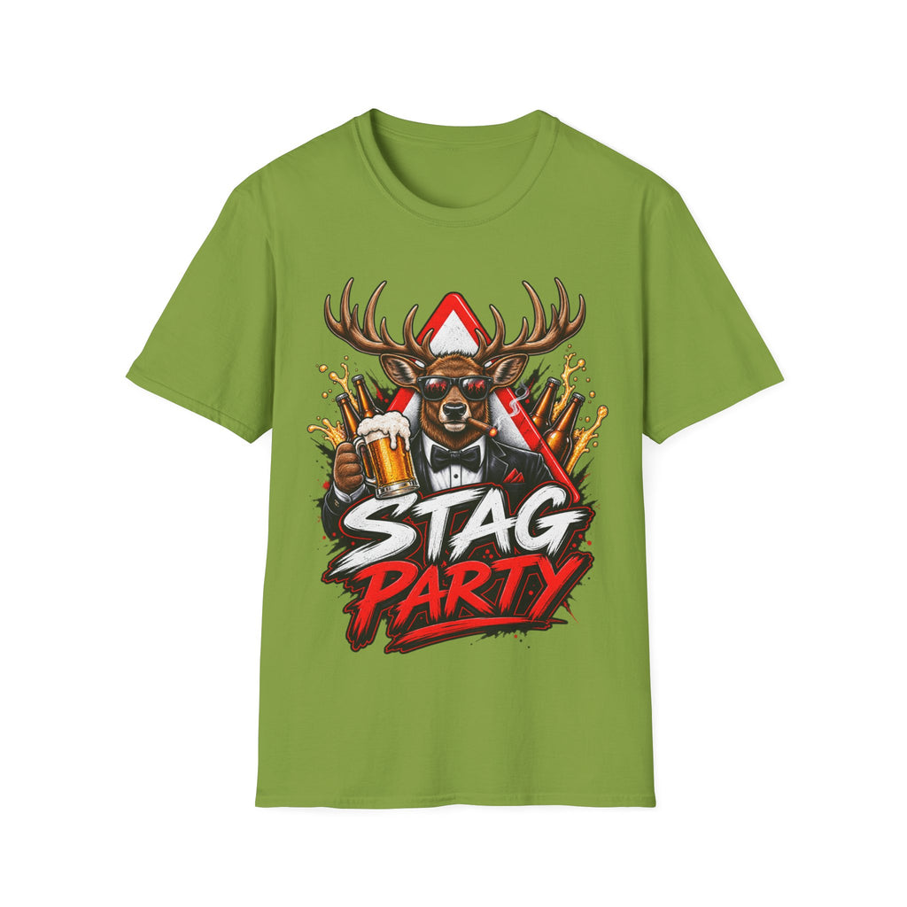 Stag Party Adult T-Shirt — Funny Beer-Drinking Deer Graphic Tee for Bachelor Parties