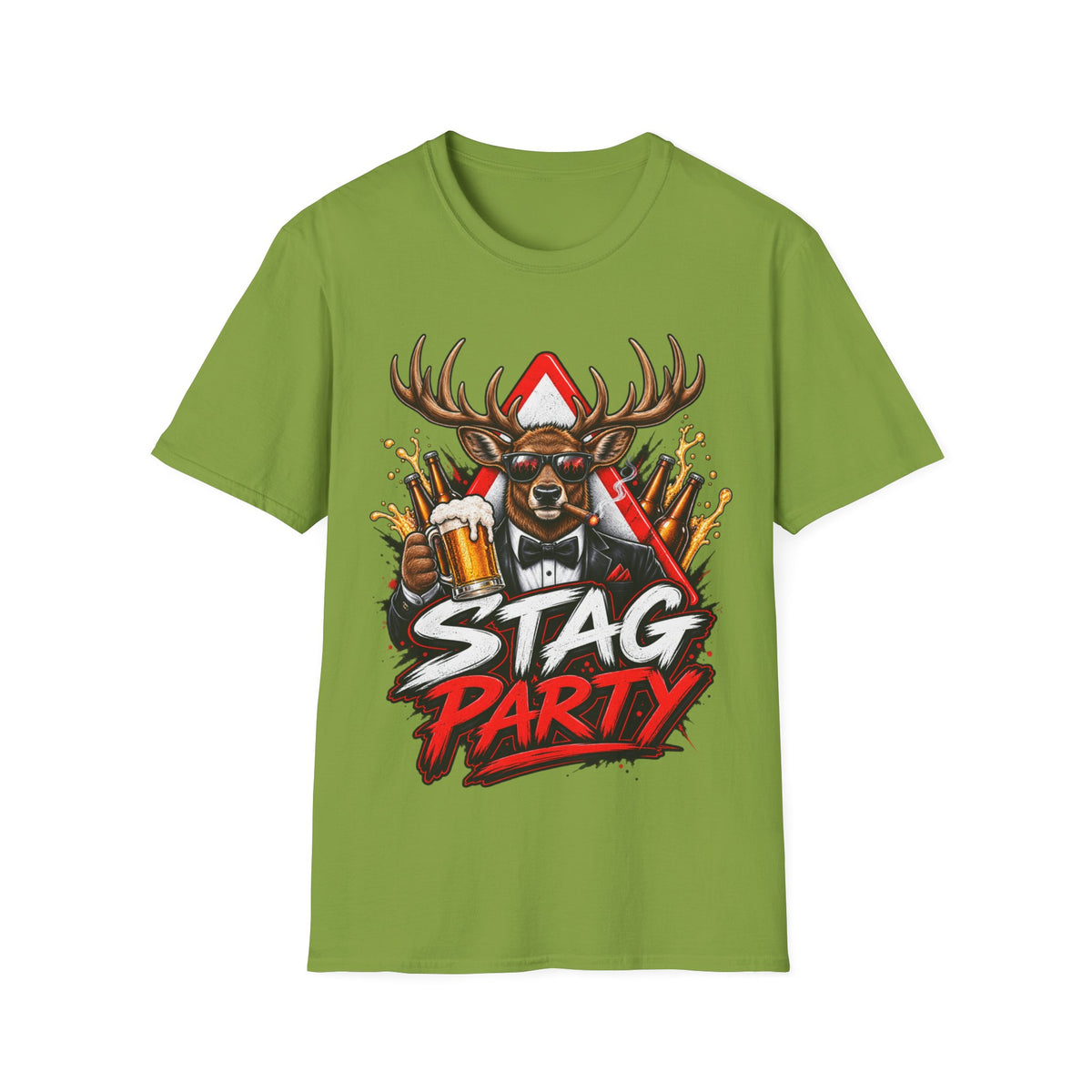 Stag Party Adult T-Shirt — Funny Beer-Drinking Deer Graphic Tee for Bachelor Parties
