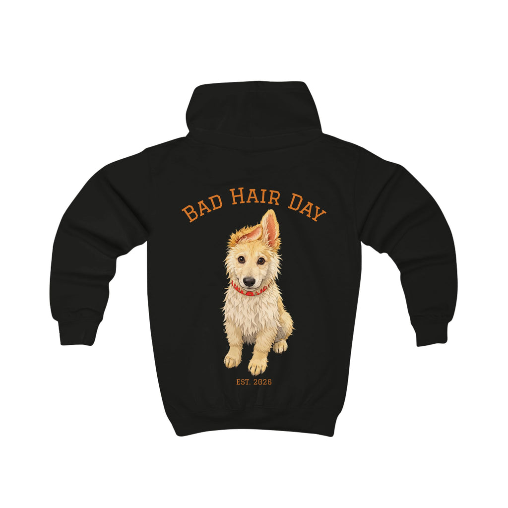 Bad Hair Day Puppy Kids Hoodie | Cute Dog Paw Chest Print