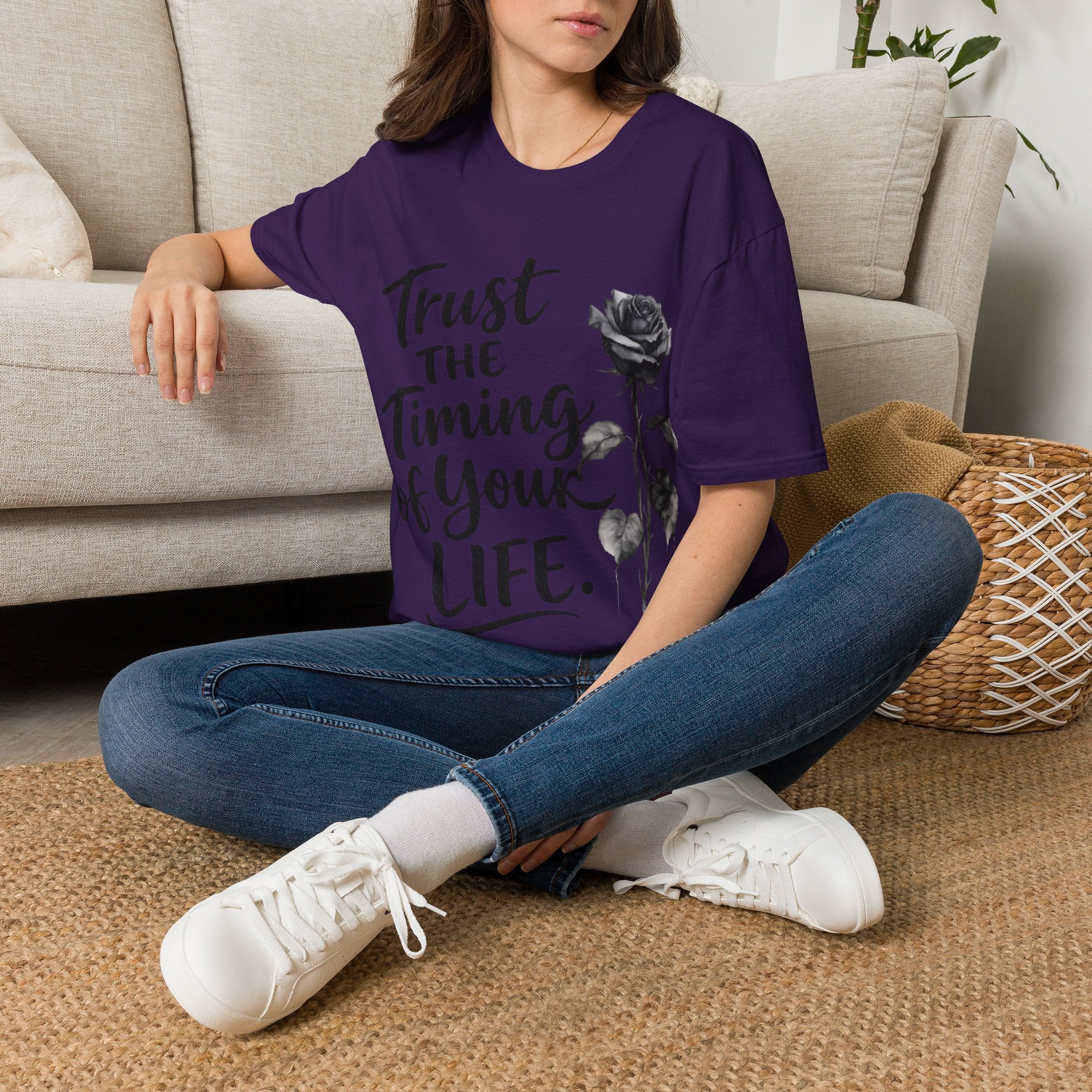 Trust the Timing of Your Life Adult T-Shirt – Inspirational Floral Tee