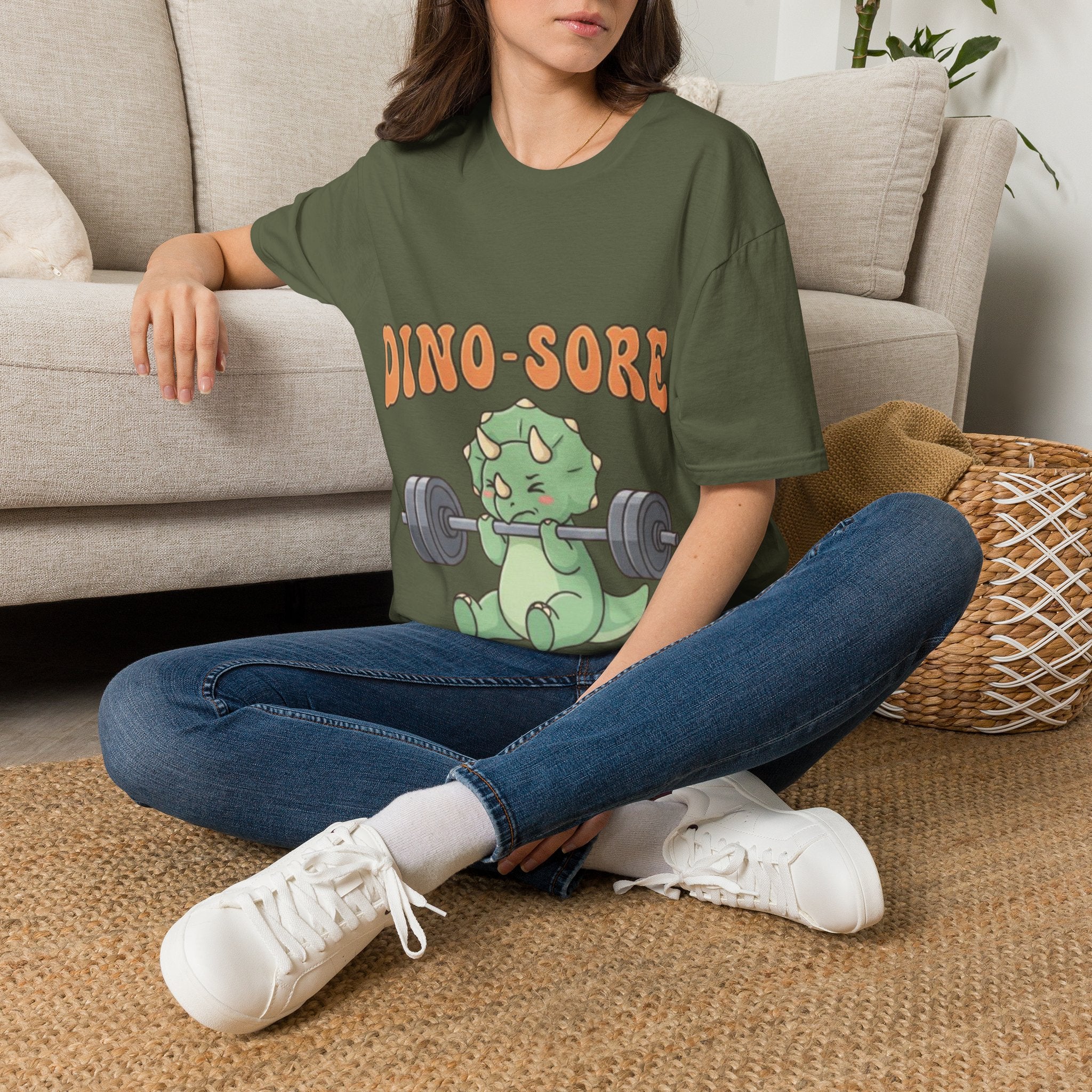 Dino-Sore Adult T-Shirt — Cute Workout Dinosaur Fitness Tee