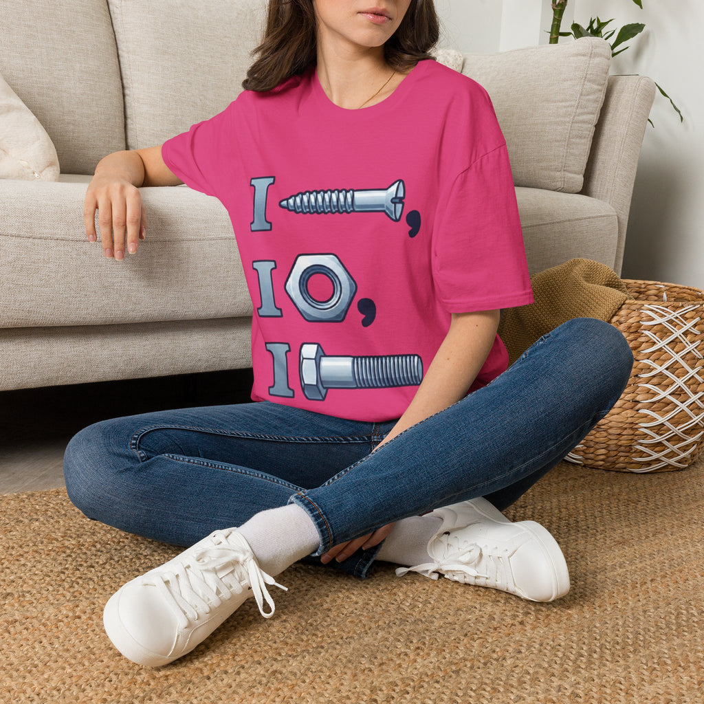 Screw, Nut & Bolt Graphic Adult T-Shirt — I (screw), I (nut), I (bolt) Novelty Tee