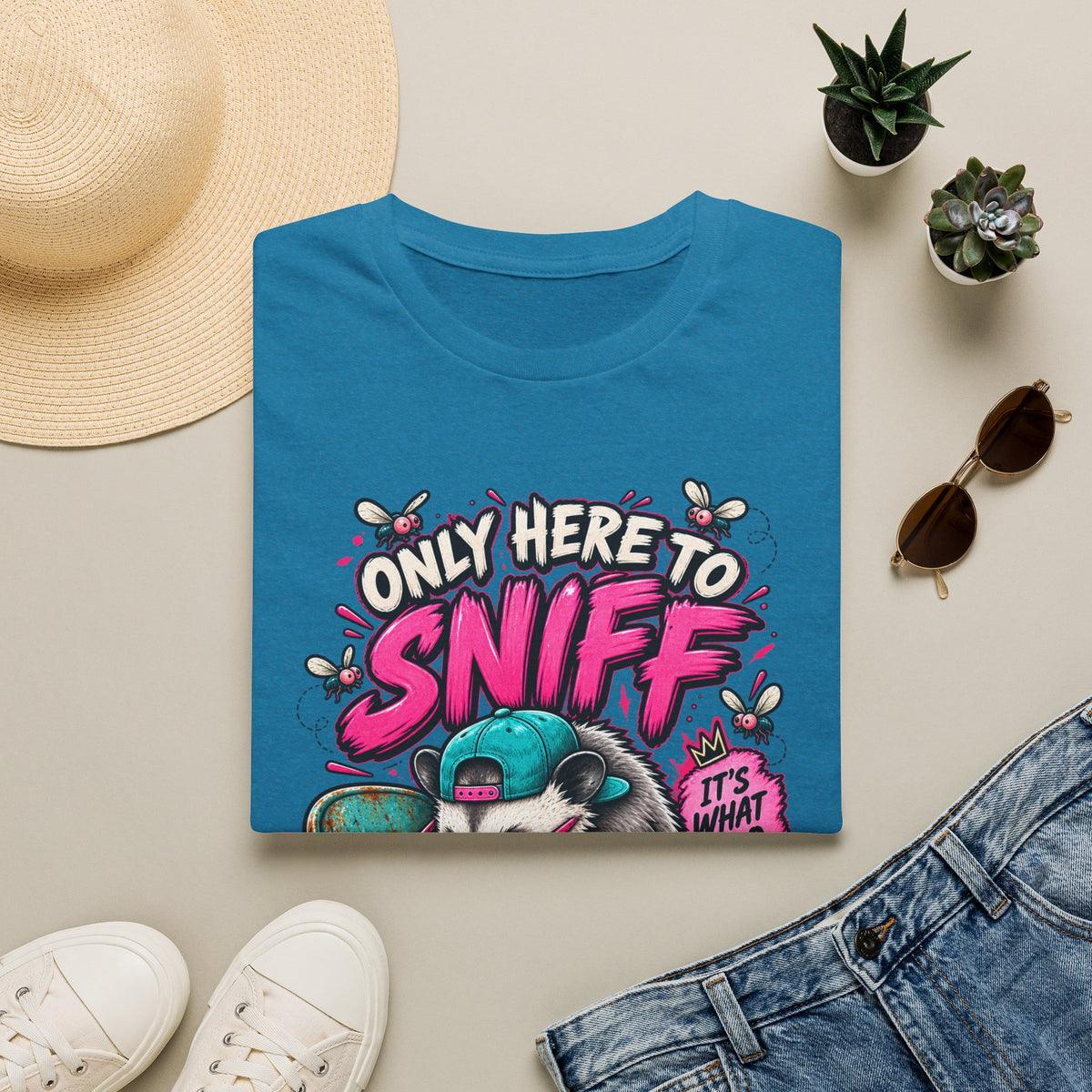 Adult T-Shirt — "Only Here to Sniff Chairs" Cute Ferret Graphic Tee