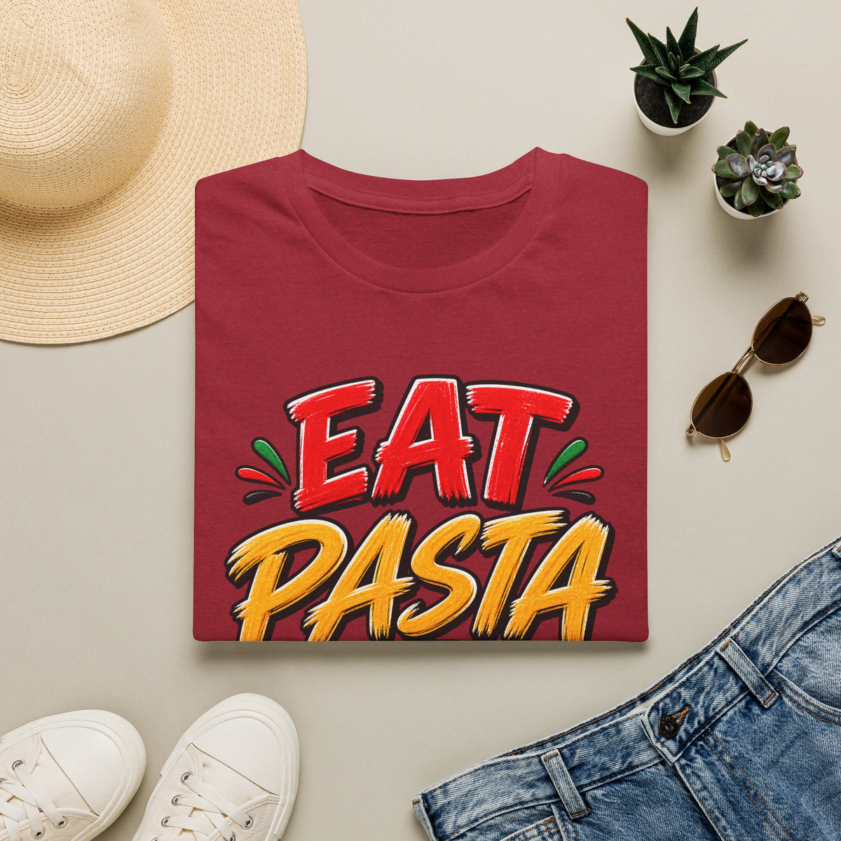 Eat Pasta Run Fasta Adult T-Shirt — Funny Italian Food & Running Graphic Tee