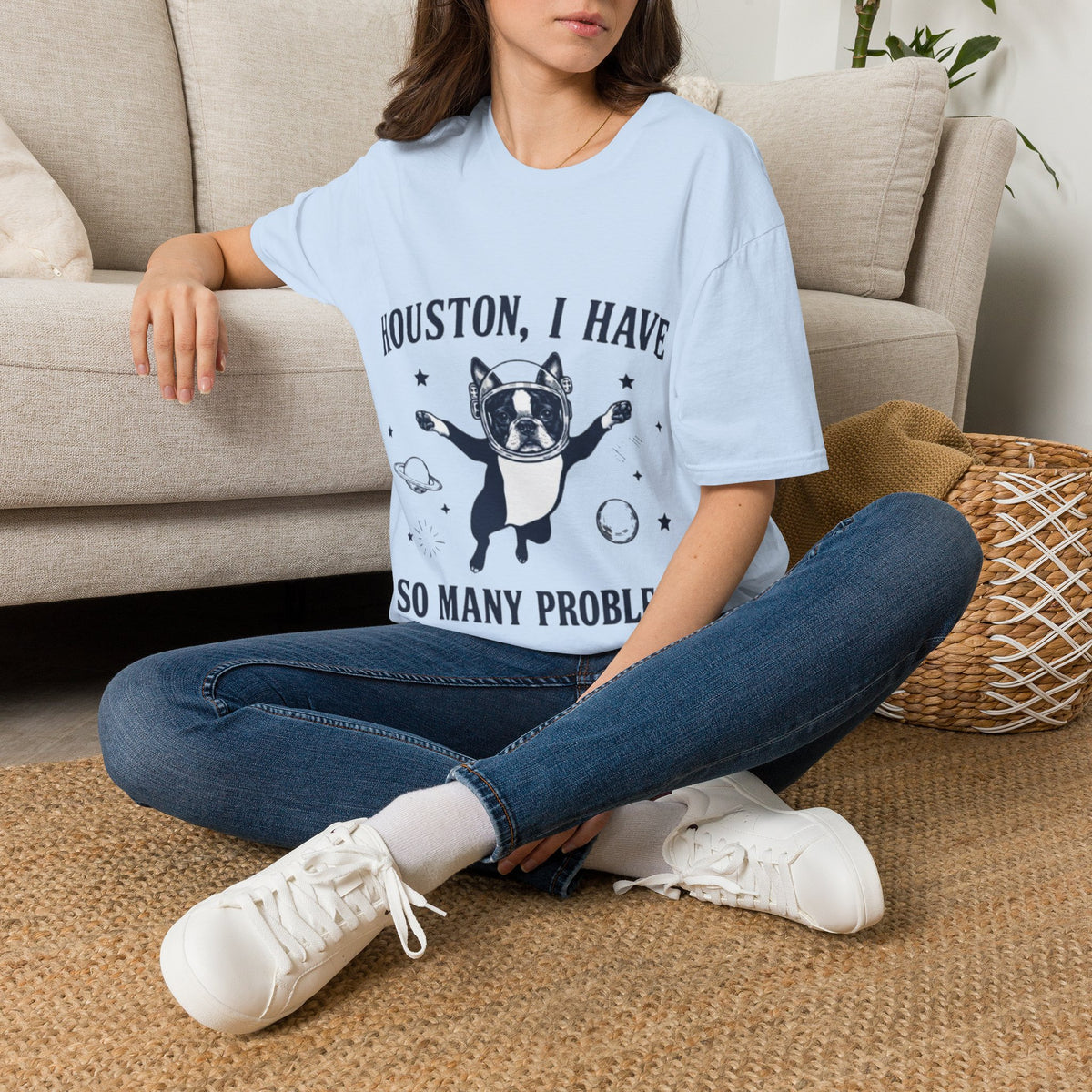 Adult T-Shirt — "Houston, I Have So Many Problems" Astronaut Dog Graphic Tee