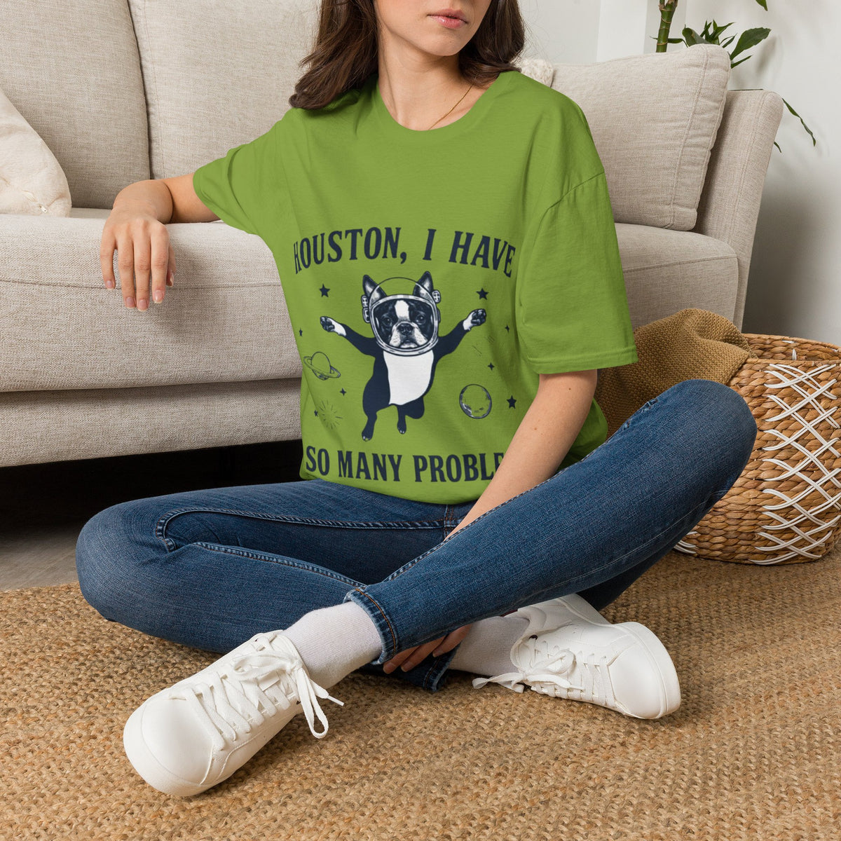 Adult T-Shirt — "Houston, I Have So Many Problems" Astronaut Dog Graphic Tee