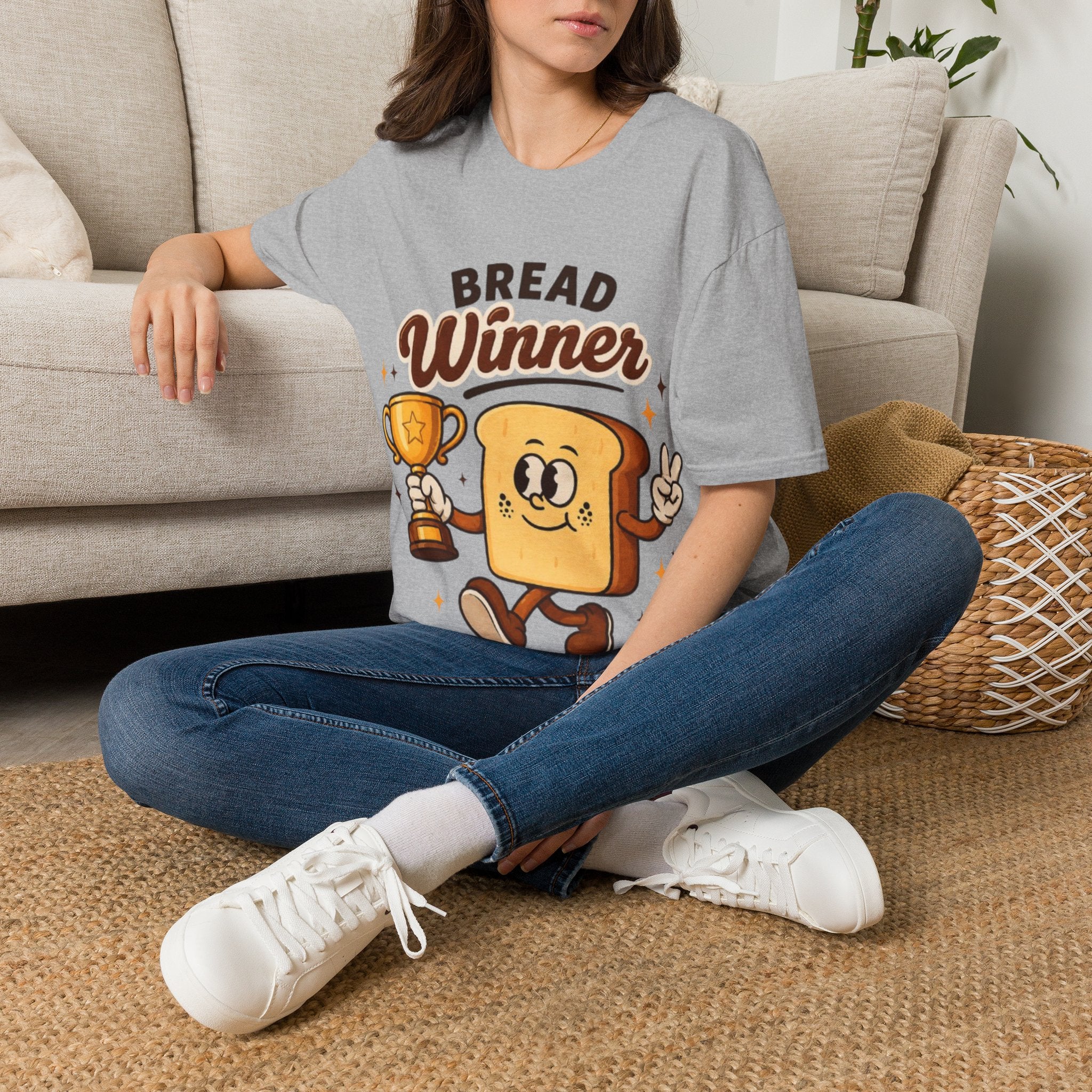 Bread Winner Adult T‑Shirt — Funny Toast Cartoon Tee for Bakers & Breakfast Lovers