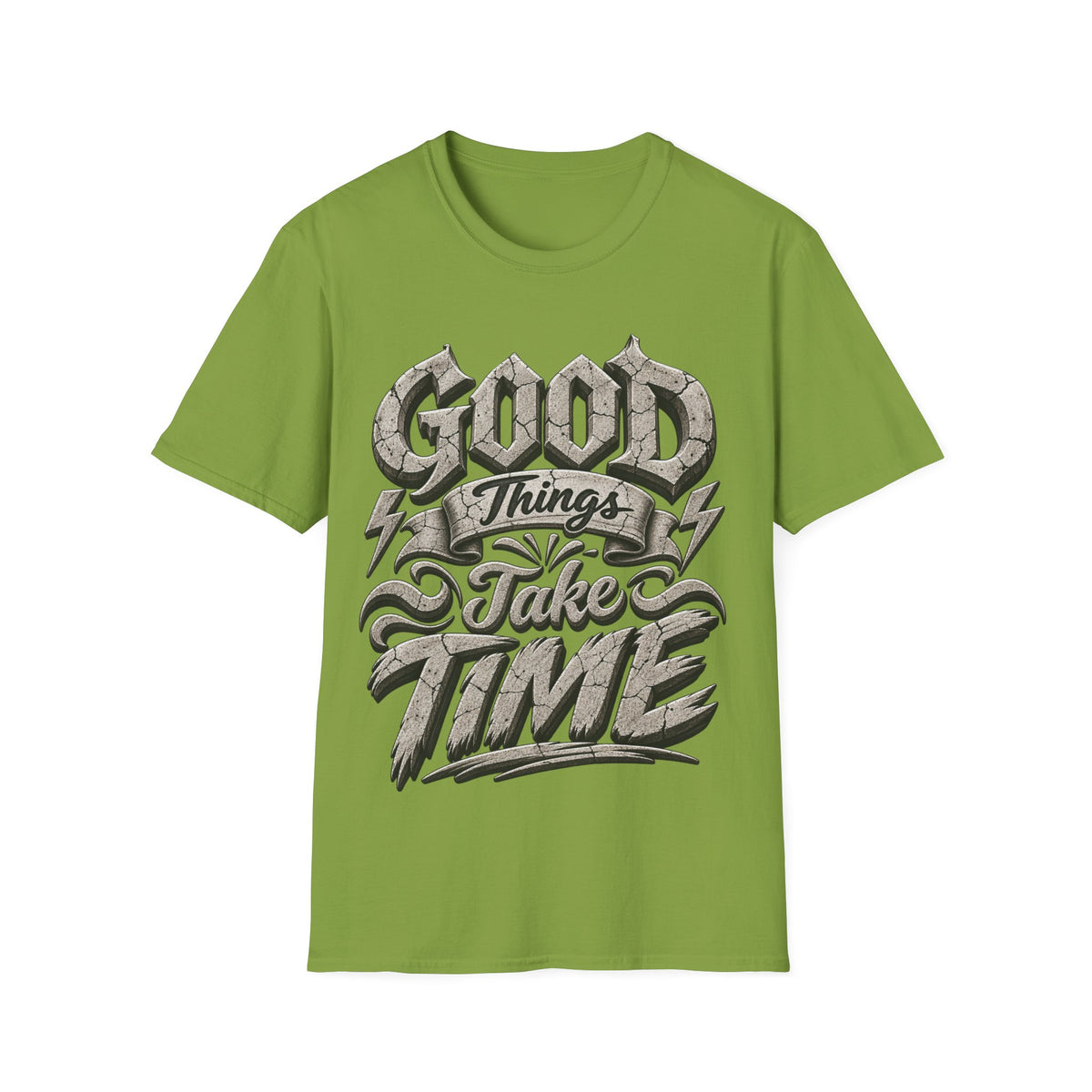 Adult T-Shirt — 'Good Things Take Time' Vintage Script Graphic Tee