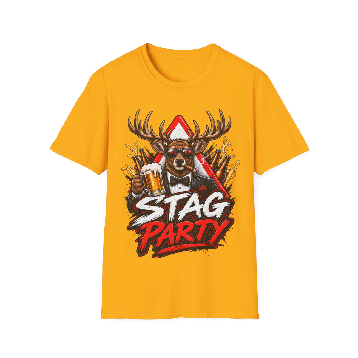 Stag Party Adult T-Shirt — Funny Beer-Drinking Deer Graphic Tee for Bachelor Parties