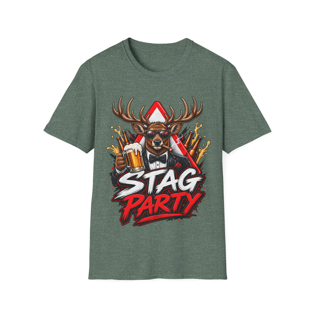 Stag Party Adult T-Shirt — Funny Beer-Drinking Deer Graphic Tee for Bachelor Parties