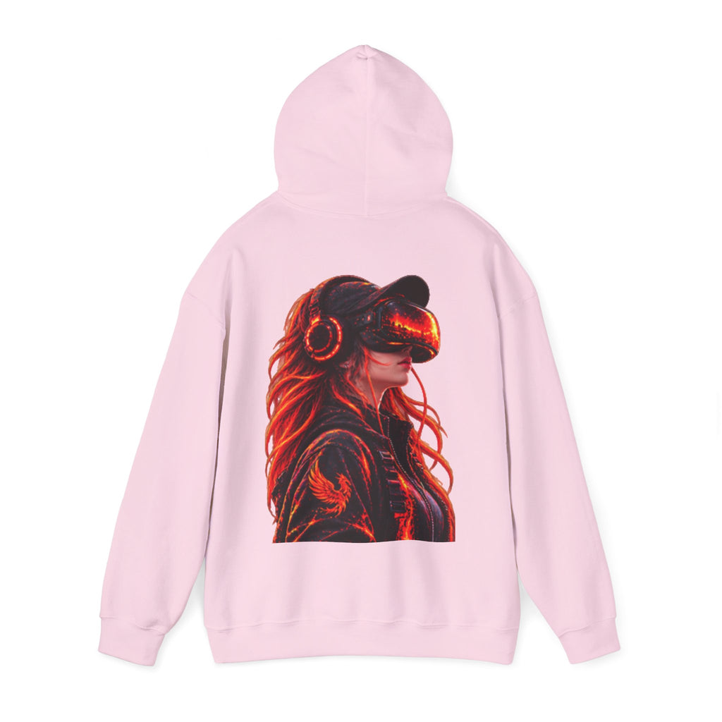 VR Headset Adult Hoodie — Futuristic Gamer Portrait Graphic Hooded Sweatshirt