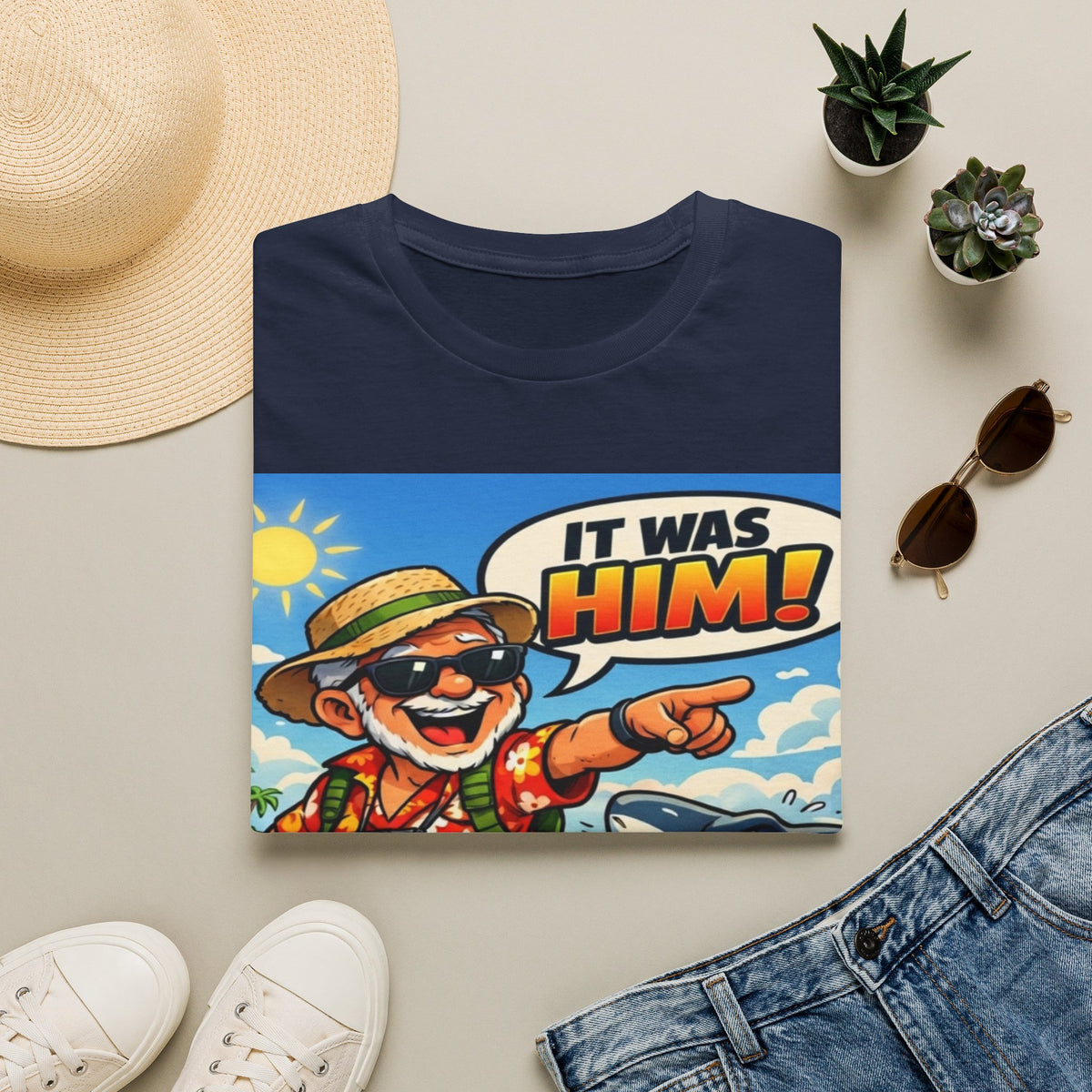 Adult T-Shirt — Retro Vacation Shark 'It Was Him!' Graphic Tee