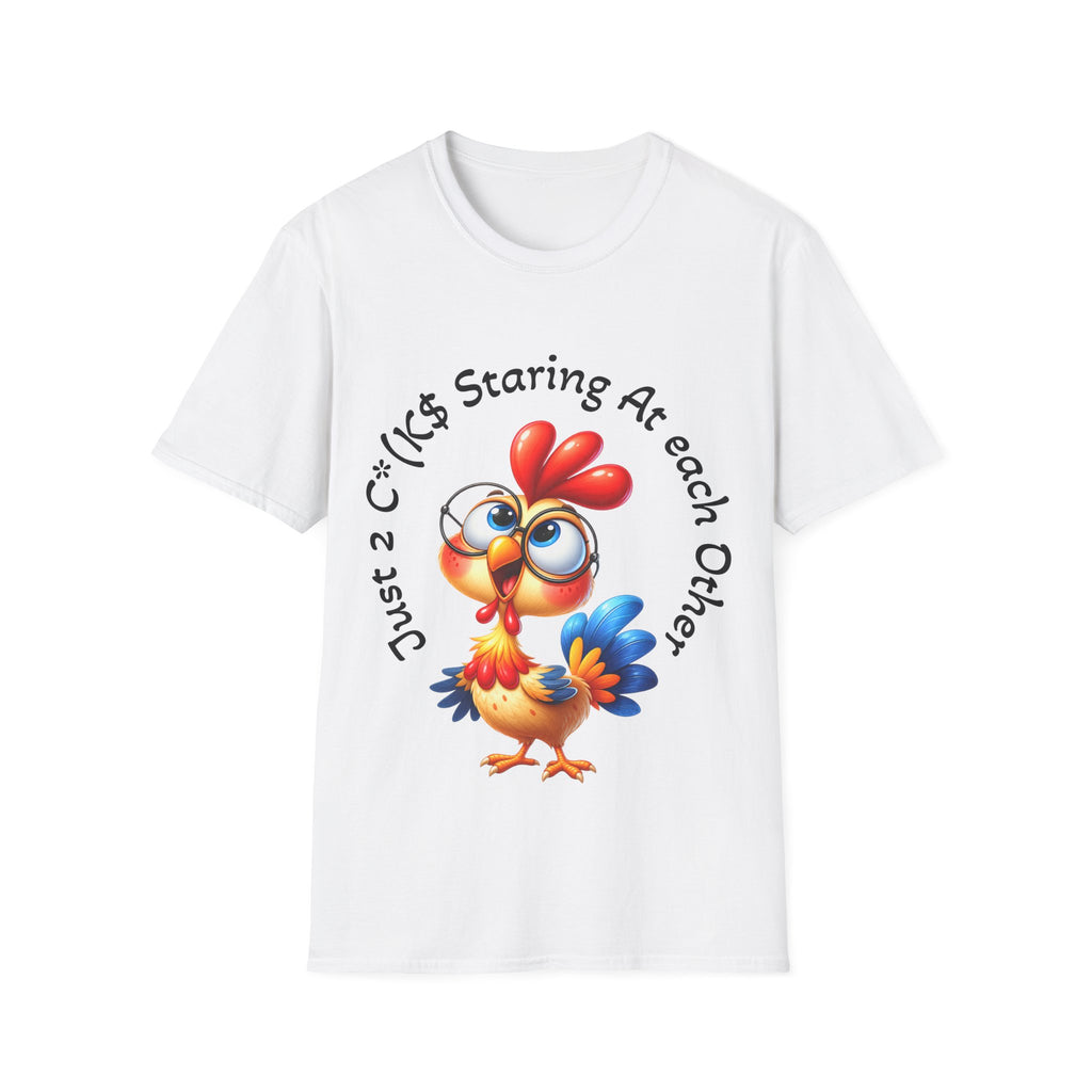 Chicken Cartoon Adult T-Shirt — "Staring At Each Other" Cute Funny Graphic Tee