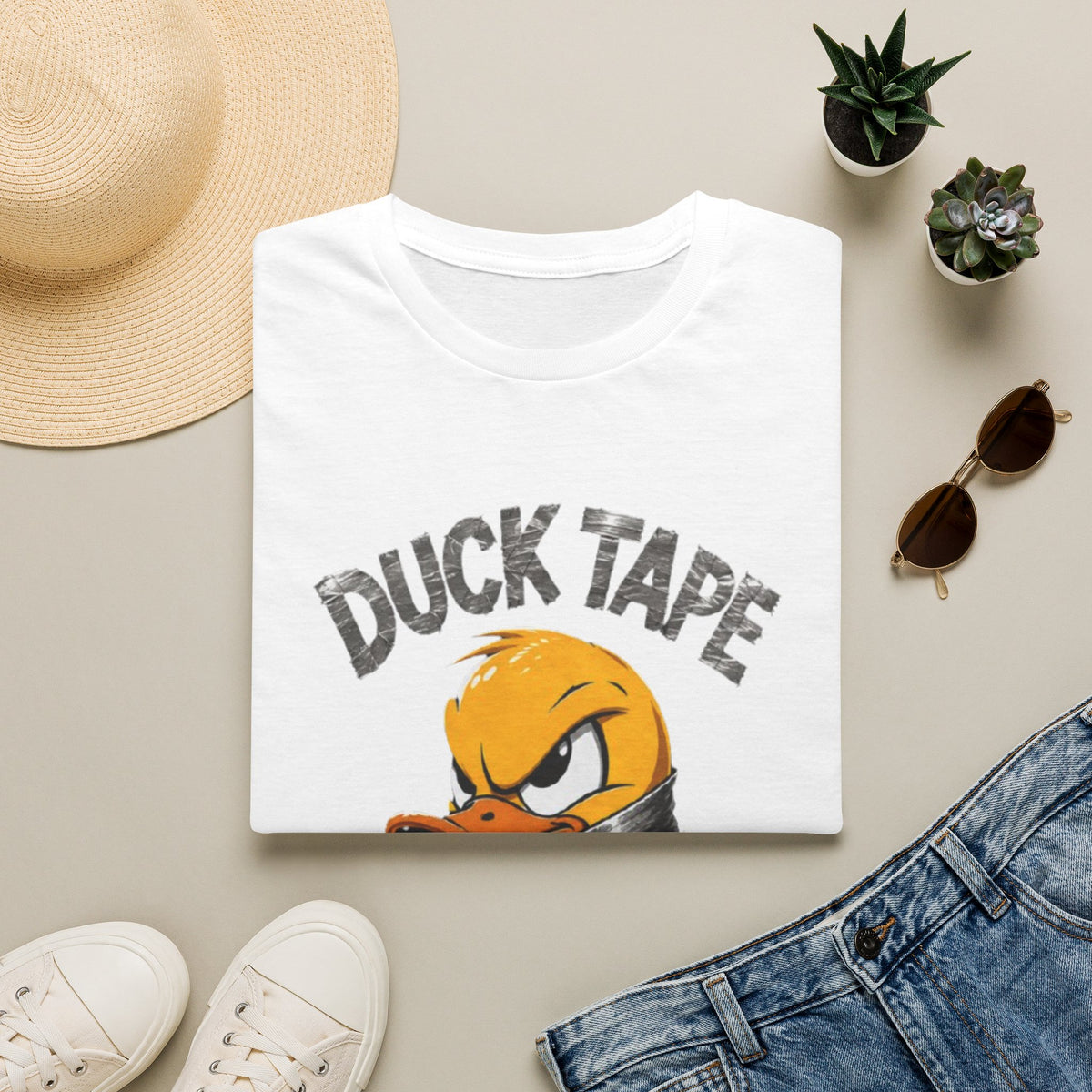 Duck Tape Adult T-Shirt — Funny Angry Duck Wrapped in Duct Tape Graphic Tee