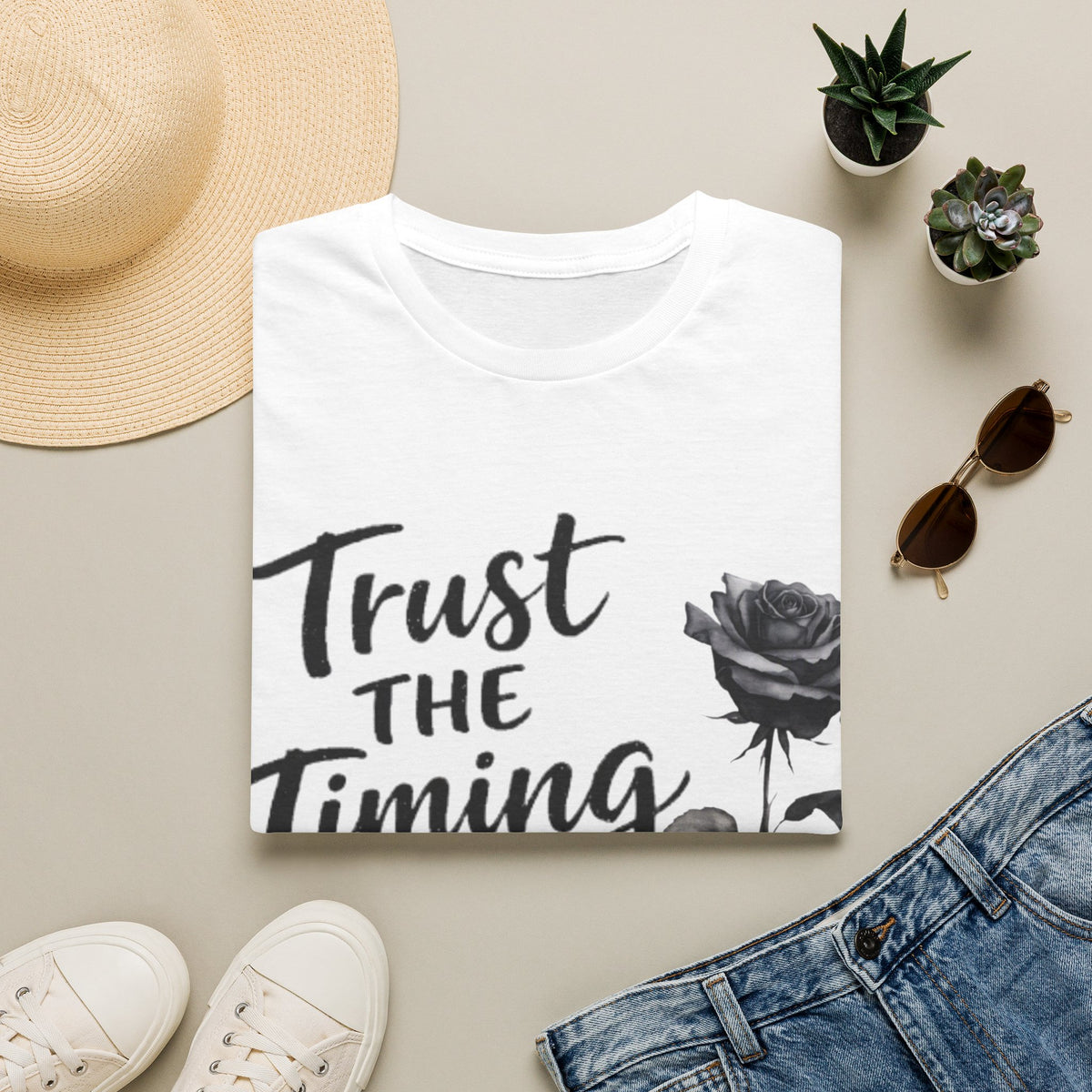 Trust the Timing of Your Life Adult T-Shirt – Inspirational Floral Tee