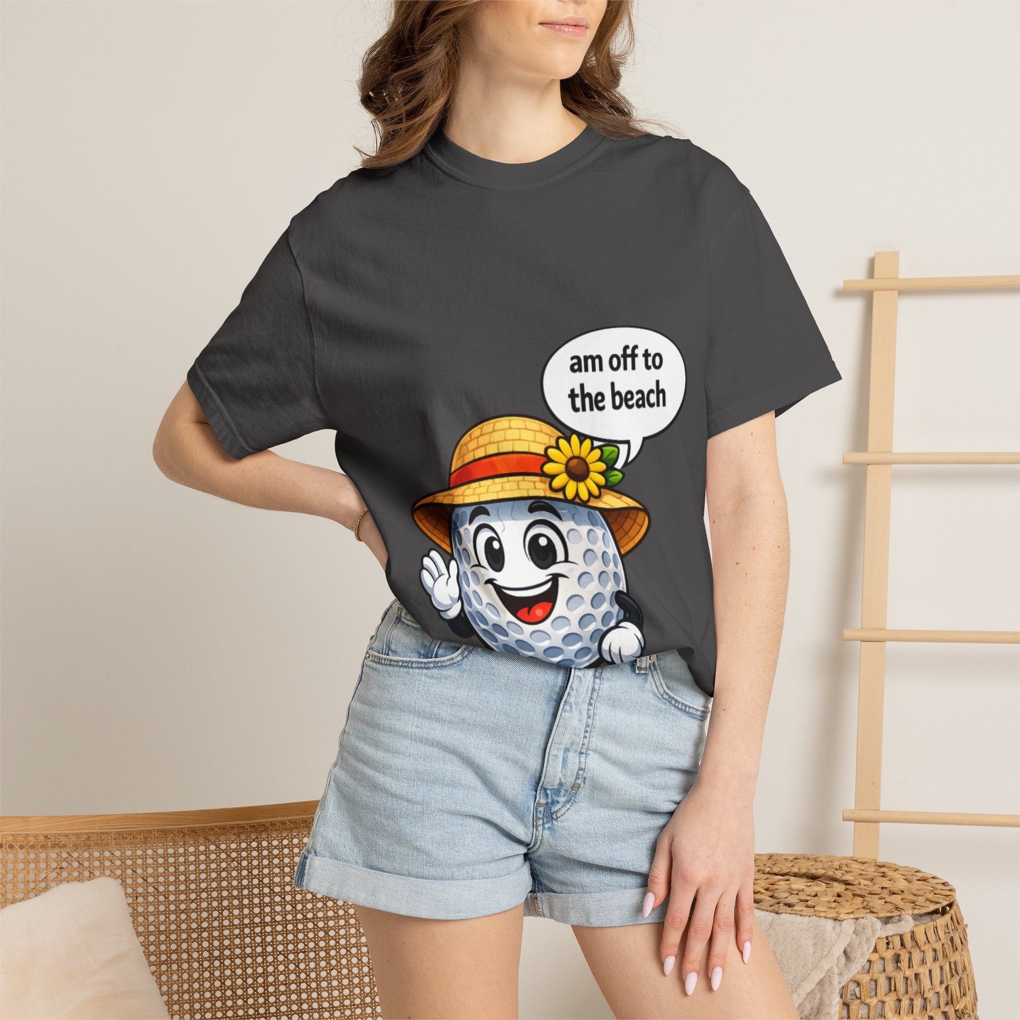 Golf Ball Graphic Tee — "am off to the beach" Cute Summer Golf T-Shirt