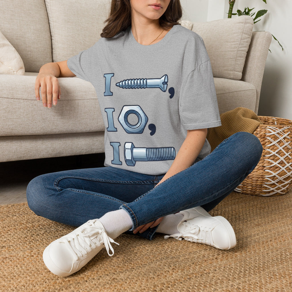 Screw, Nut & Bolt Graphic Adult T-Shirt — I (screw), I (nut), I (bolt) Novelty Tee
