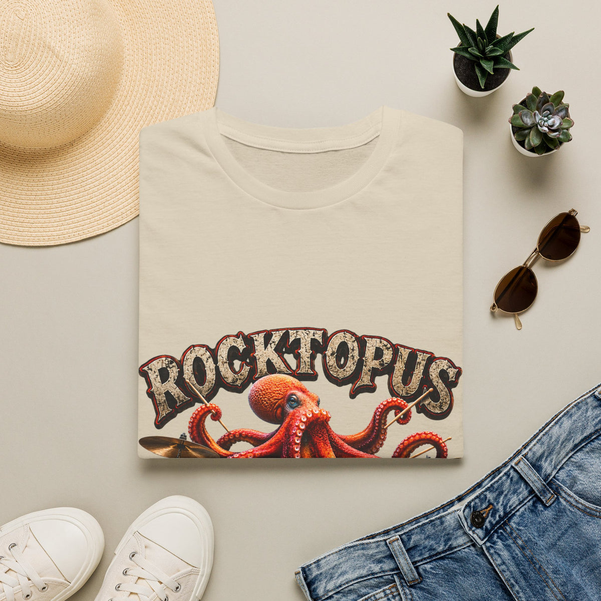 Rocktopus Drummer Adult T-Shirt — Octopus Band Vintage Rock Tee