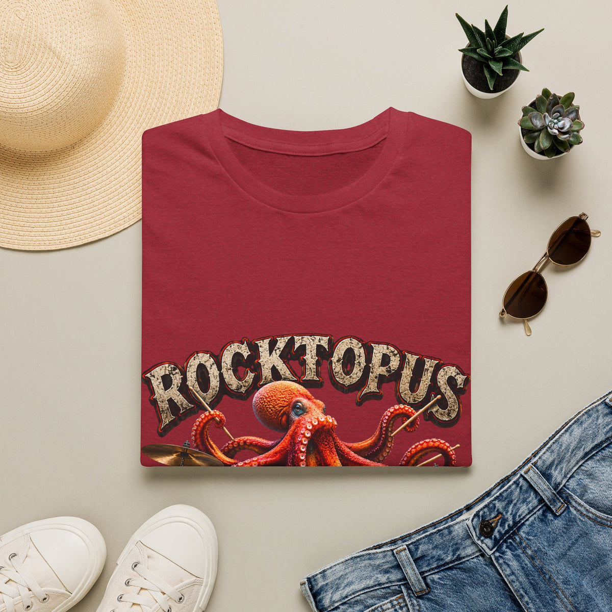 Rocktopus Drummer Adult T-Shirt — Octopus Band Vintage Rock Tee