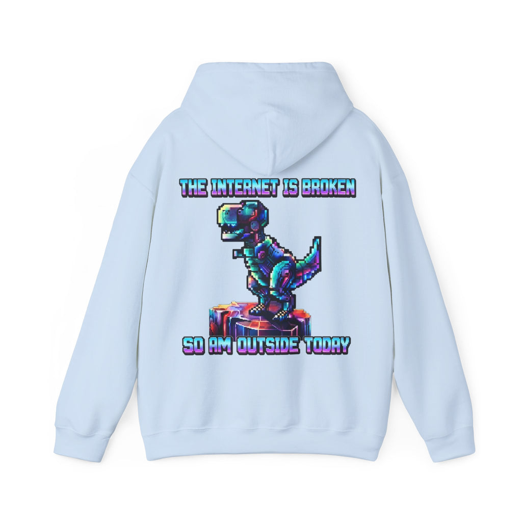 Retro Pixel Dino Adult Hoodie - "The Internet Is Broken So I’m Outside Today"