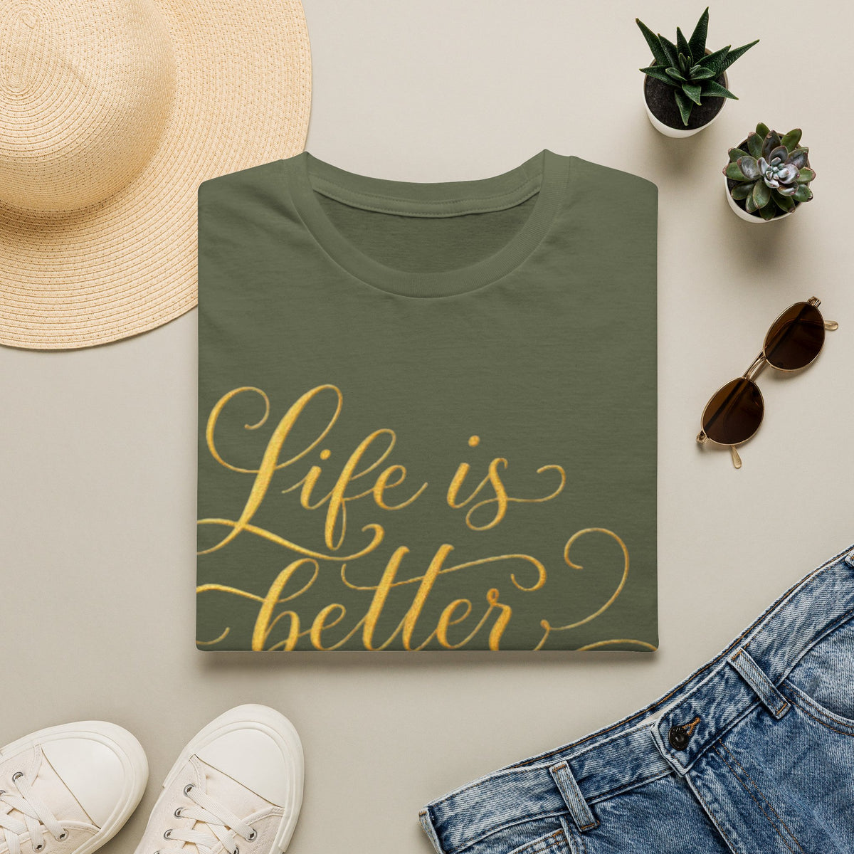 Adult T-Shirt — "Life is Better with Friends" Gold Script Tee