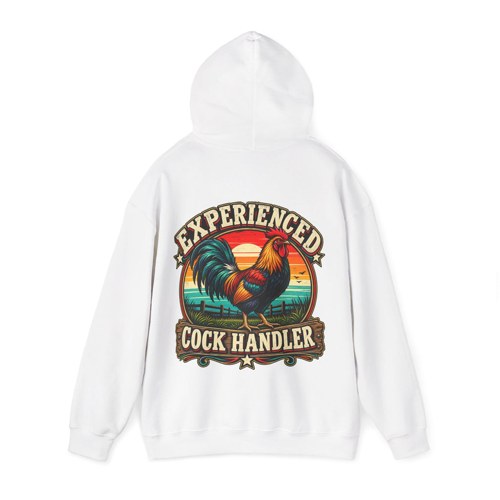 Adult Hoodie — "Experienced Cock Handler" Vintage Rooster Farm Humor Pullover