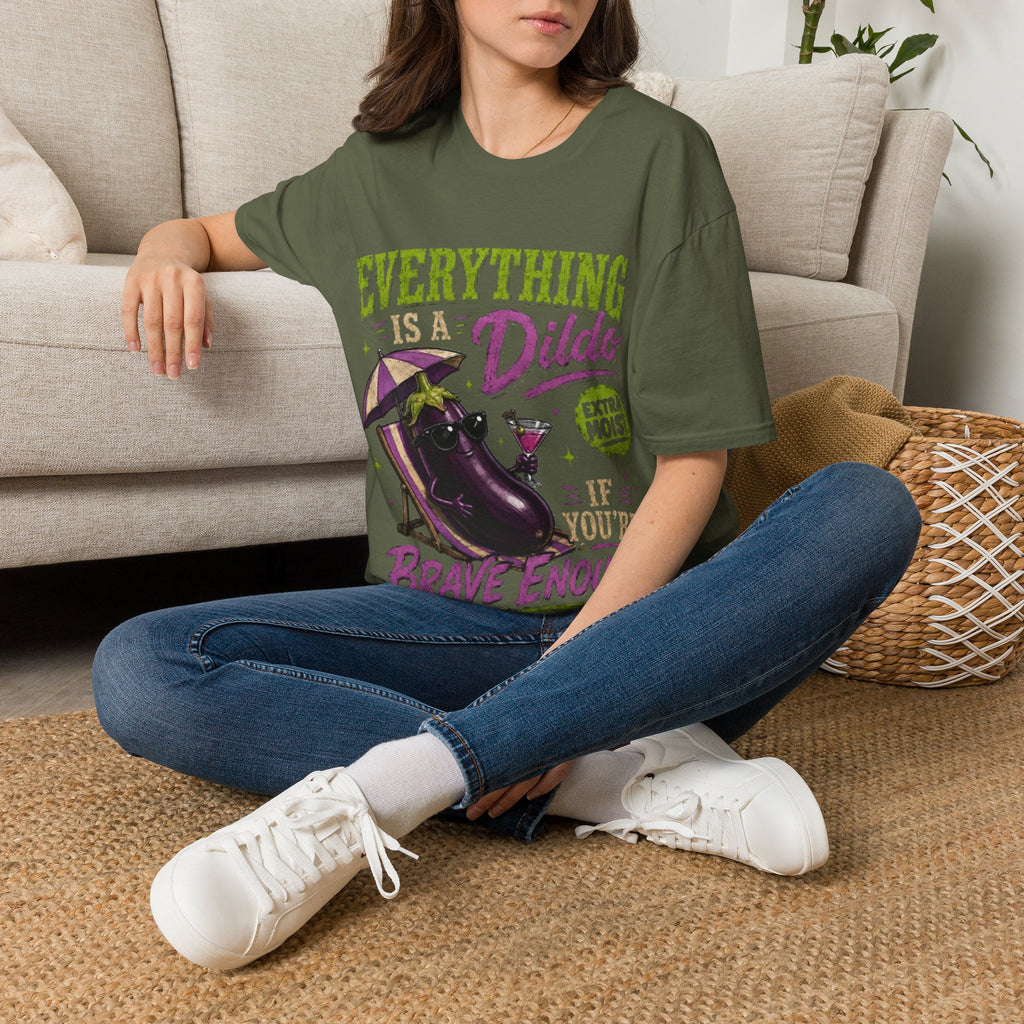 Graphic Adult T‑Shirt — "Everything Is a Dildo" Humorous Eggplant Design