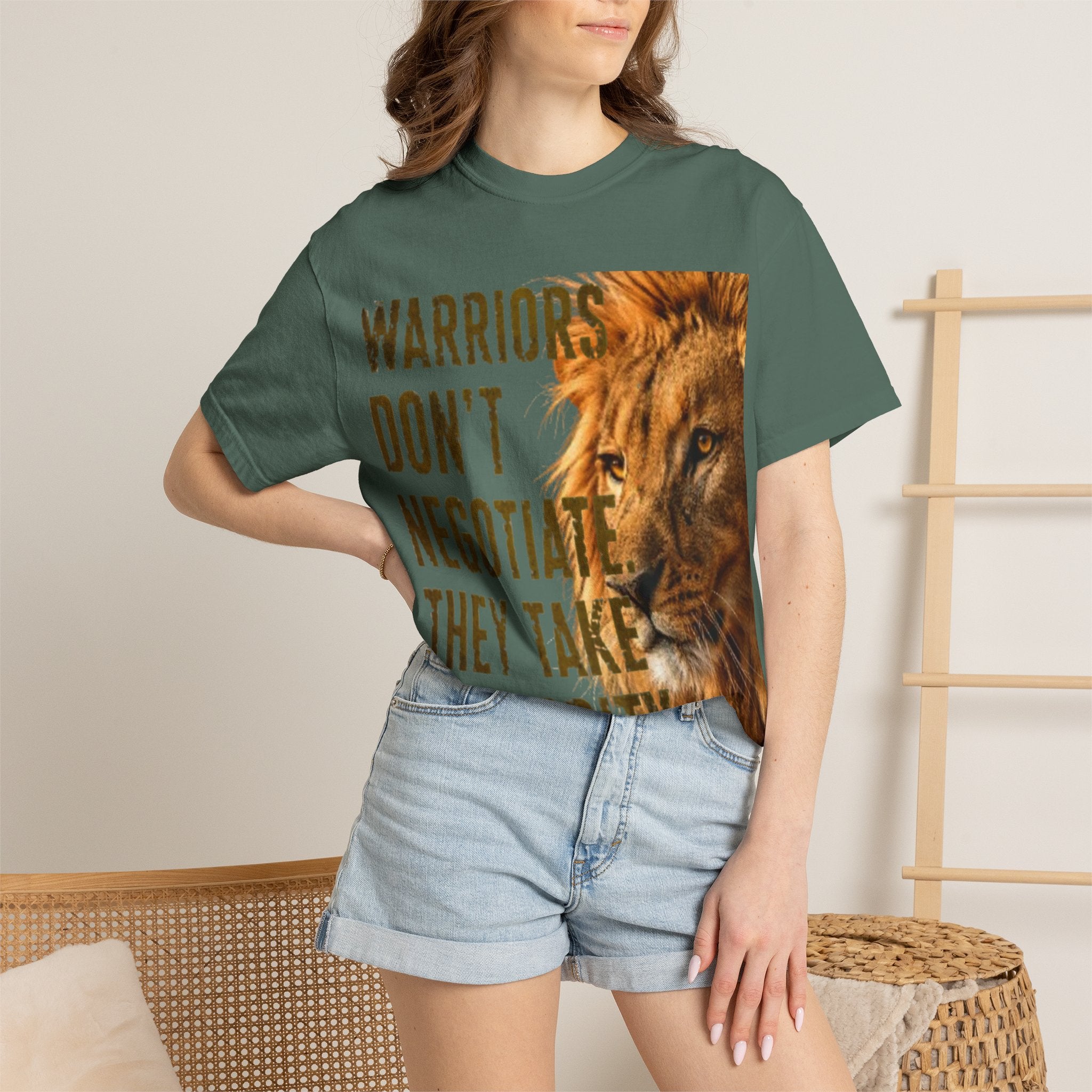 Warriors Don't Negotiate Lion Graphic Adult T-Shirt — Bold Motivational Tee
