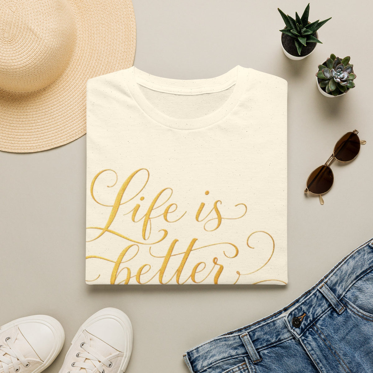 Adult T-Shirt — "Life is Better with Friends" Gold Script Tee