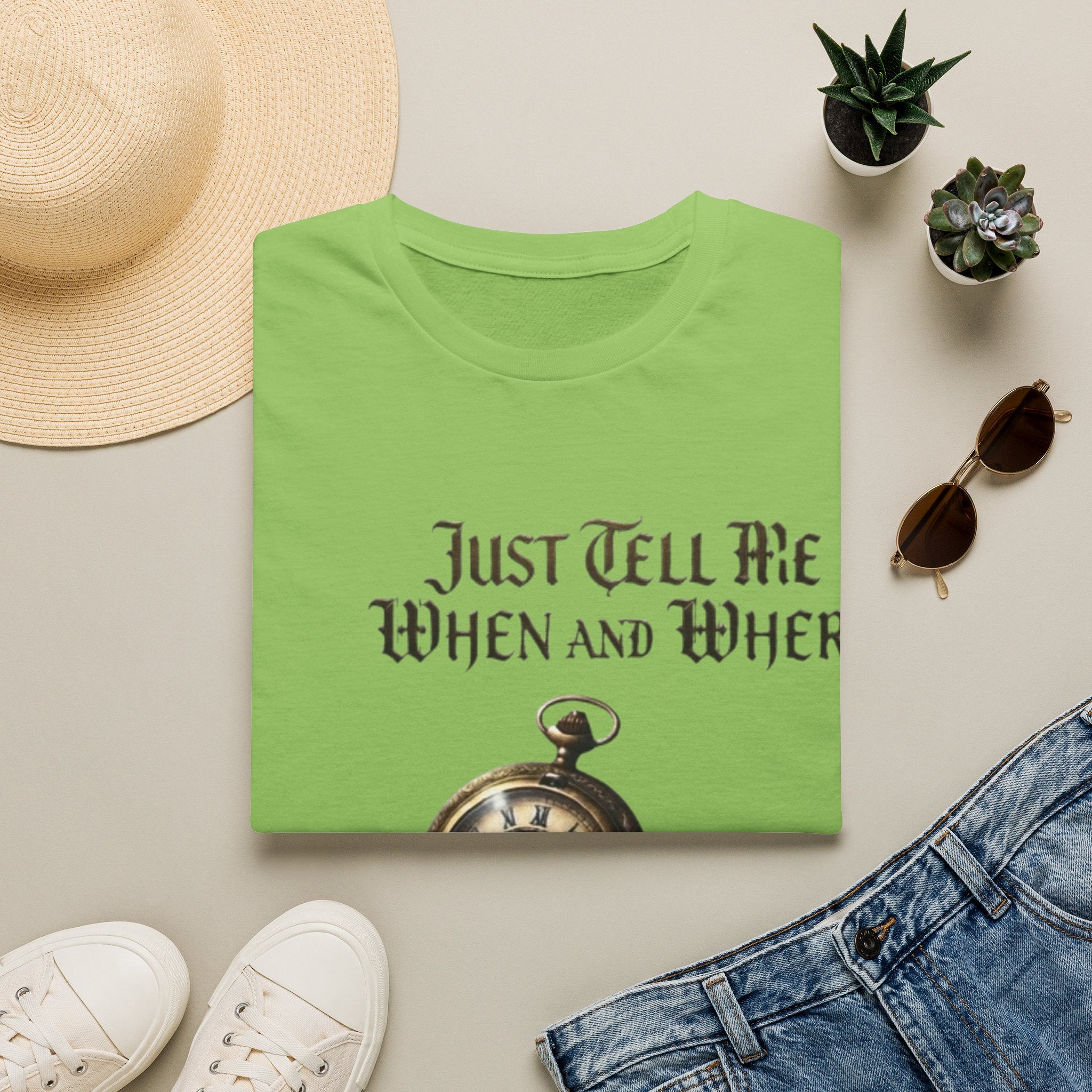 Pocket Watch Adult T-Shirt — "Just Tell Me When and Where" Vintage Timepiece Tee