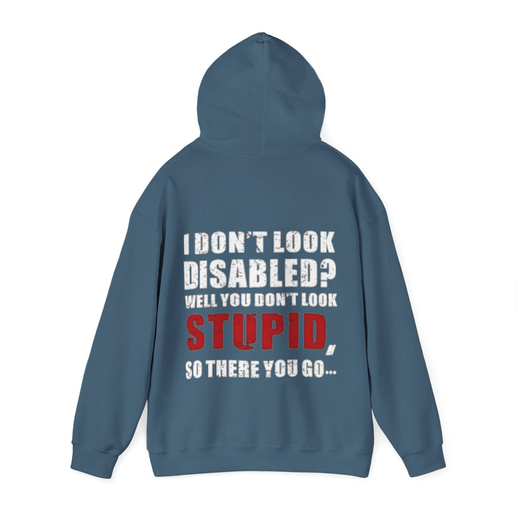 Adult Hoodie — “I Don’t Look Disabled? When You Don’t Look STUPID” Graphic Back Print