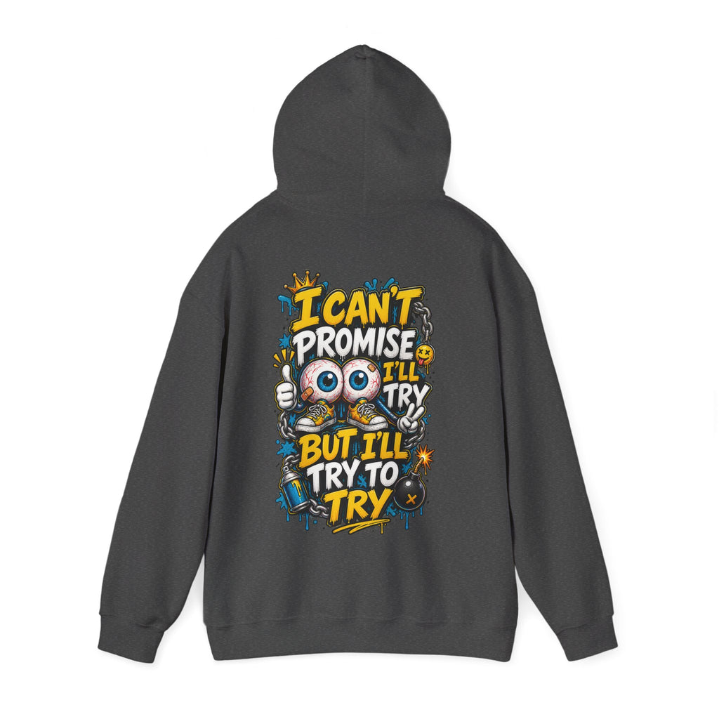 Adult Hoodie — "I Can't Promise I'll Try But I'll Try to Try" Motivational Graphic Hoodie