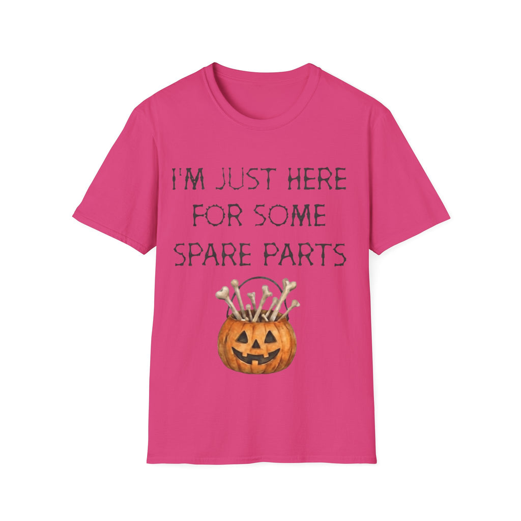 Halloween Pumpkin Jack-o'-Lantern Adult T-Shirt — "I'm Just Here For Some Spare Parts"