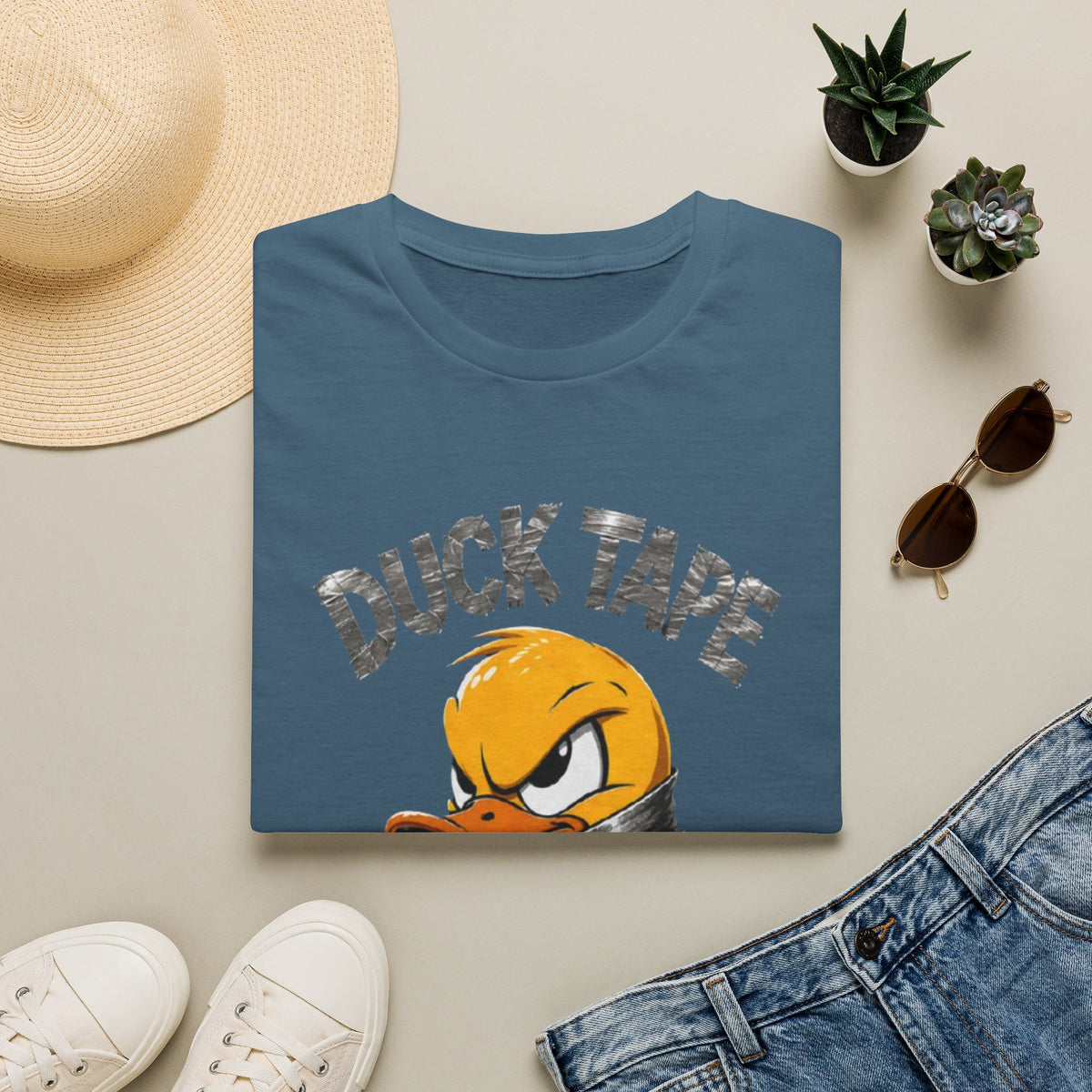 Duck Tape Adult T-Shirt — Funny Angry Duck Wrapped in Duct Tape Graphic Tee