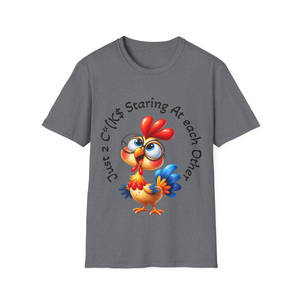 Chicken Cartoon Adult T-Shirt — "Staring At Each Other" Cute Funny Graphic Tee