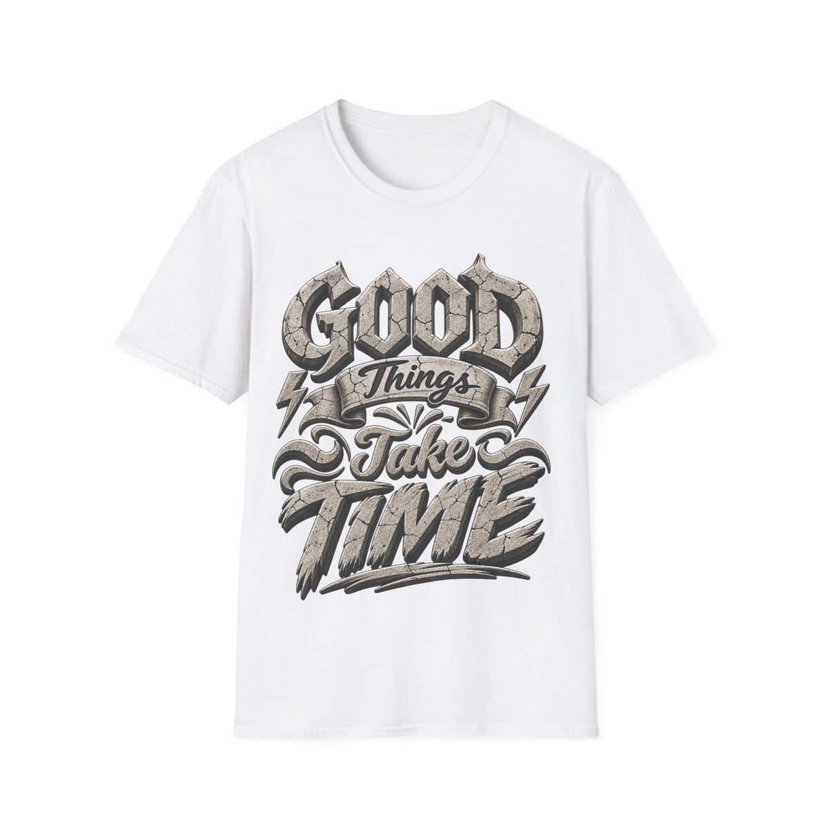Adult T-Shirt — 'Good Things Take Time' Vintage Script Graphic Tee