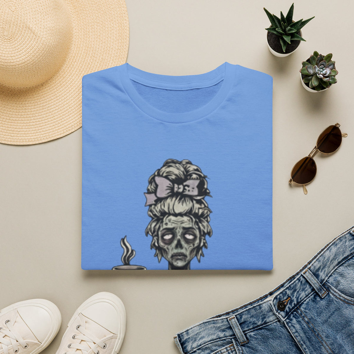 Mombie Adult T-Shirt – Funny Zombie Coffee Tee for Halloween & Horror Fans