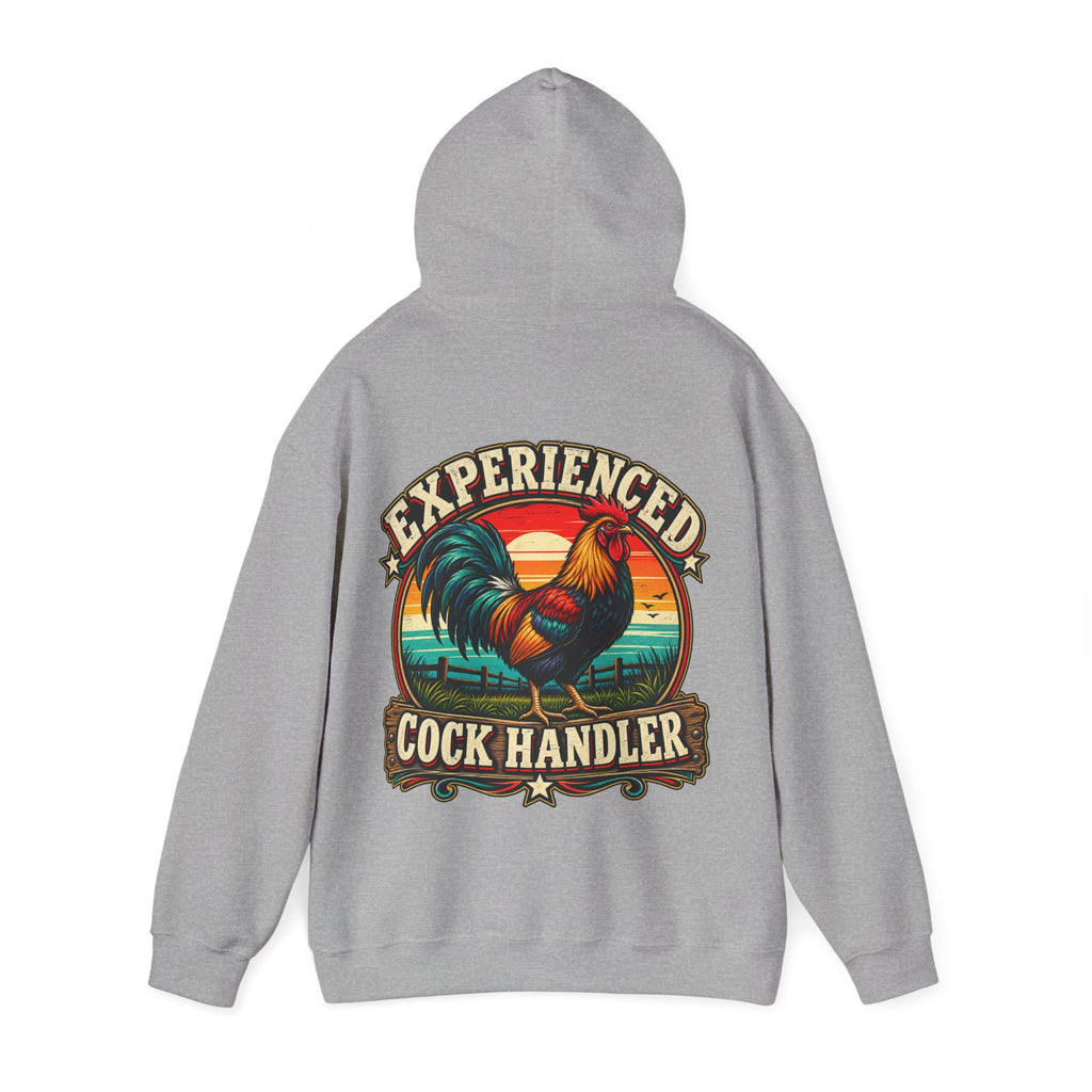 Adult Hoodie — "Experienced Cock Handler" Vintage Rooster Farm Humor Pullover