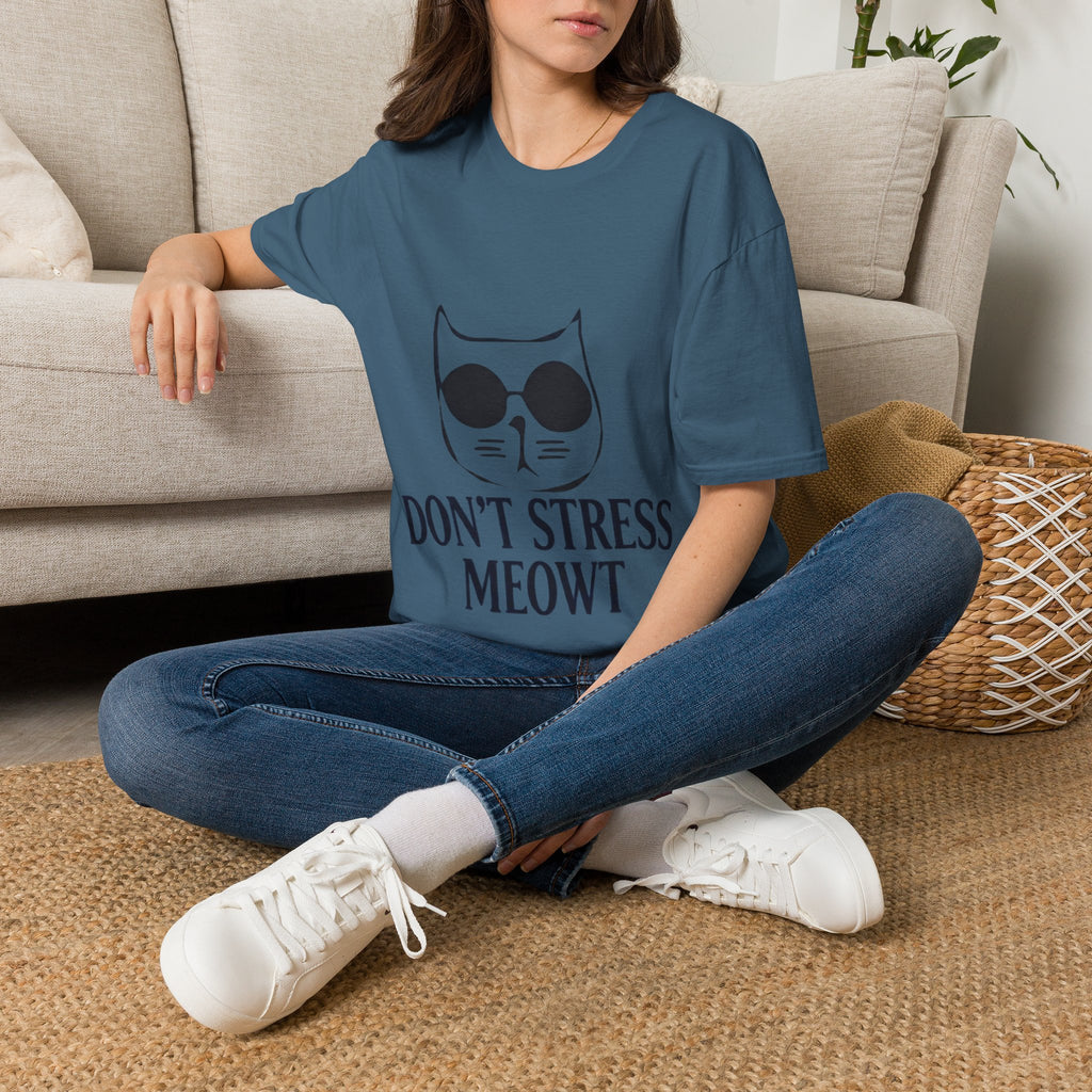Cat Graphic Adult T-Shirt — "Don't Stress Meowt" Relaxed Tee for Cat Lovers