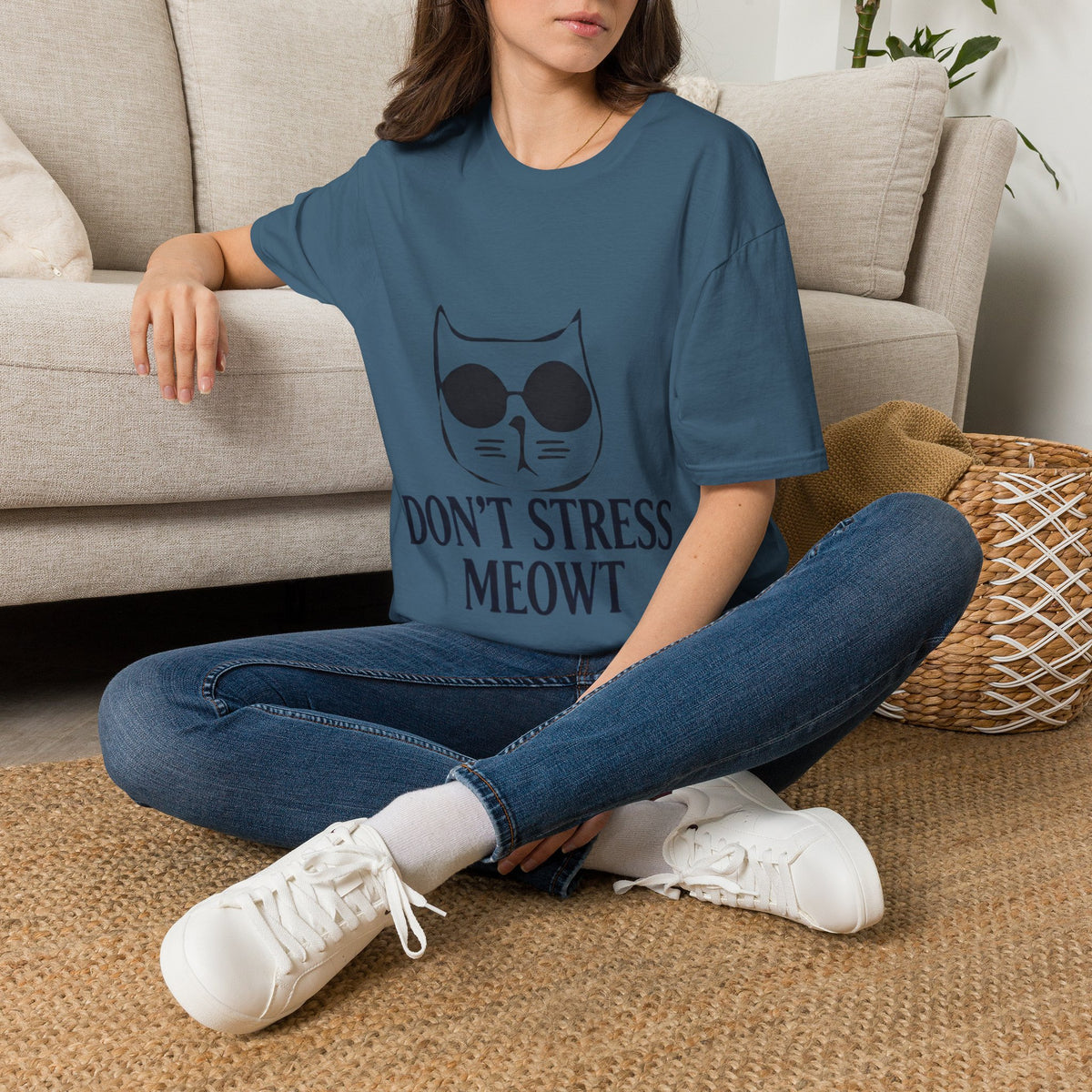 Cat Graphic Adult T-Shirt — "Don't Stress Meowt" Relaxed Tee for Cat Lovers