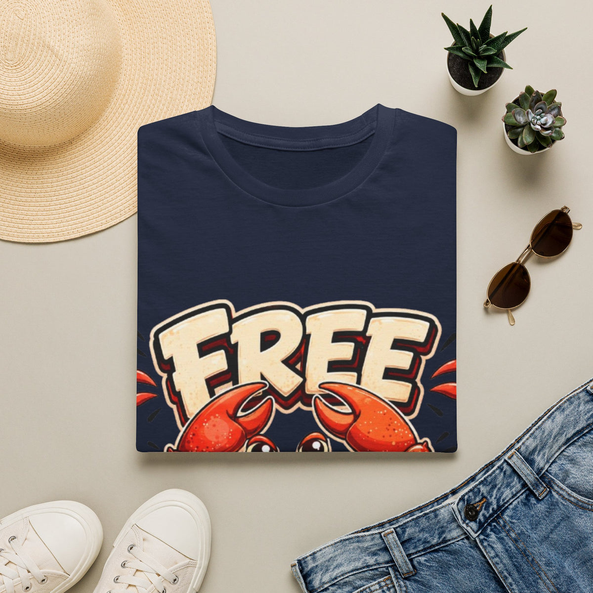 Free Crabs Adult T-Shirt — Funny Seafood Beach Graphic Tee